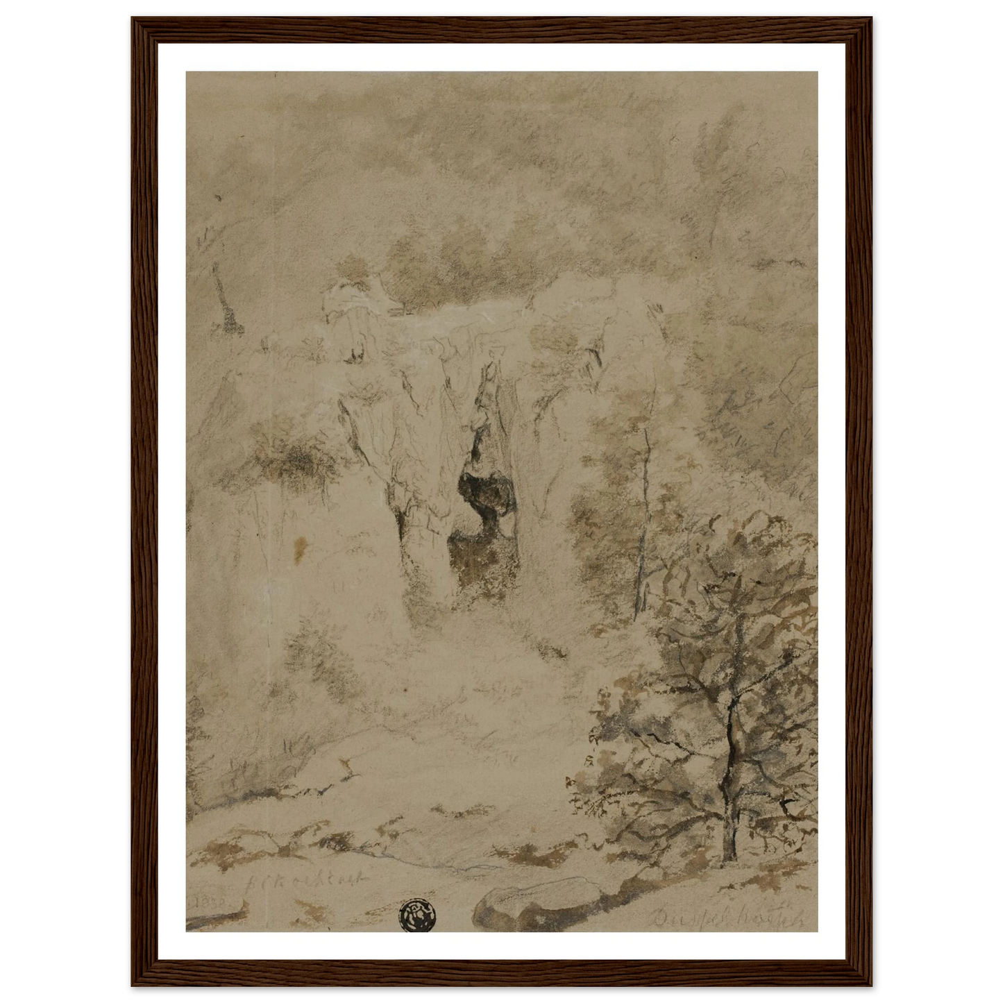 Rocky Landscape (1832) Art Print | Barend Cornelis Koekkoek - Framed Poster - 30x40 cm / 12x16″ - Black frame