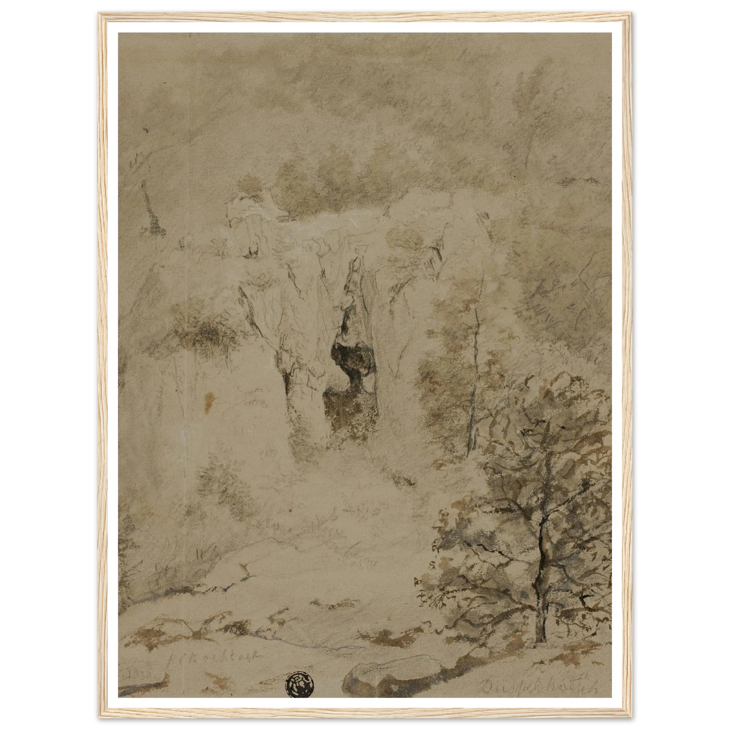 Rocky Landscape (1832) Art Print | Barend Cornelis Koekkoek - Framed Poster - 30x40 cm / 12x16″ - Black frame