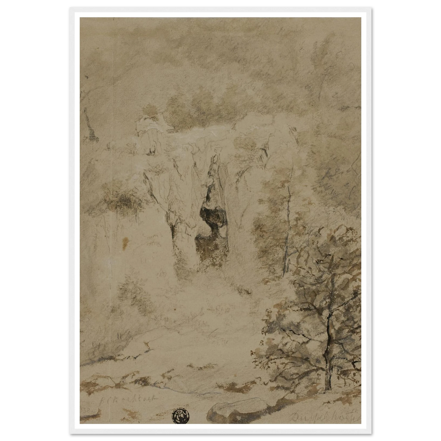 Rocky Landscape (1832) Art Print | Barend Cornelis Koekkoek - Framed Poster - 30x40 cm / 12x16″ - Black frame