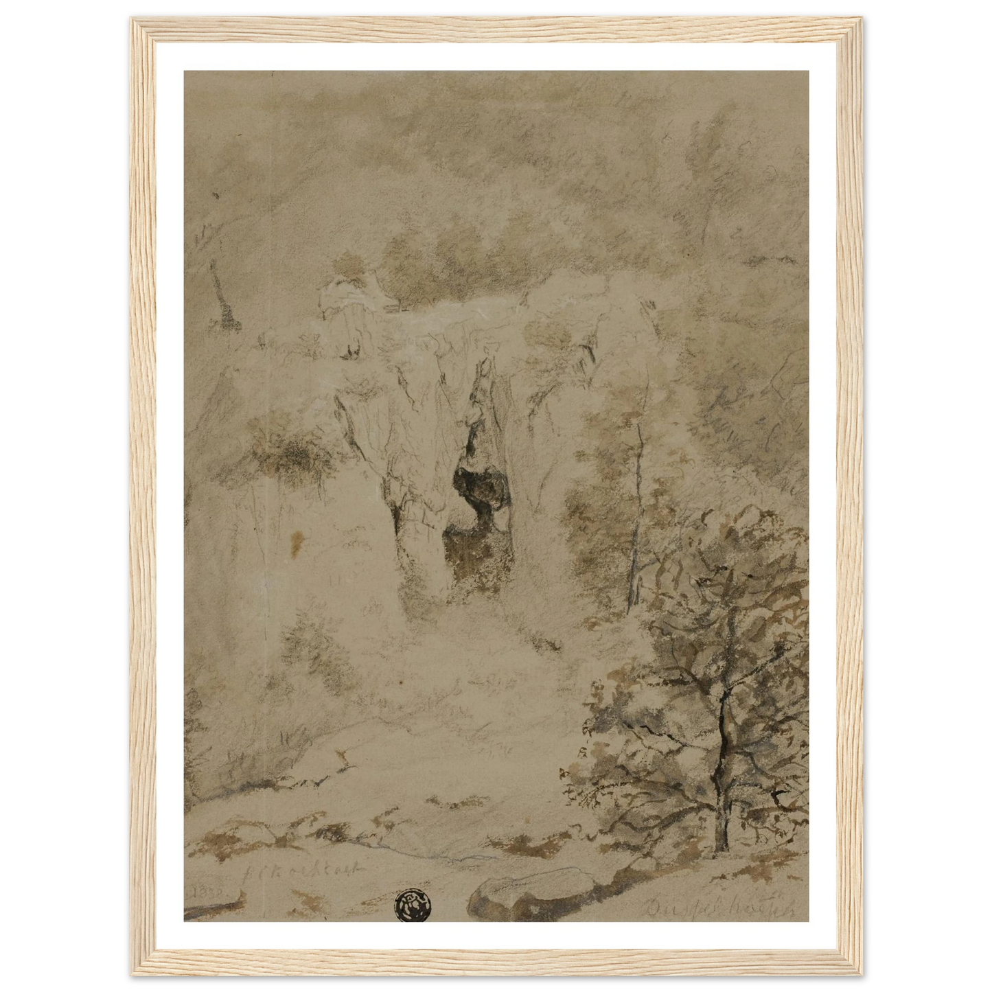 Rocky Landscape (1832) Art Print | Barend Cornelis Koekkoek - Framed Poster - 30x40 cm / 12x16″ - Black frame