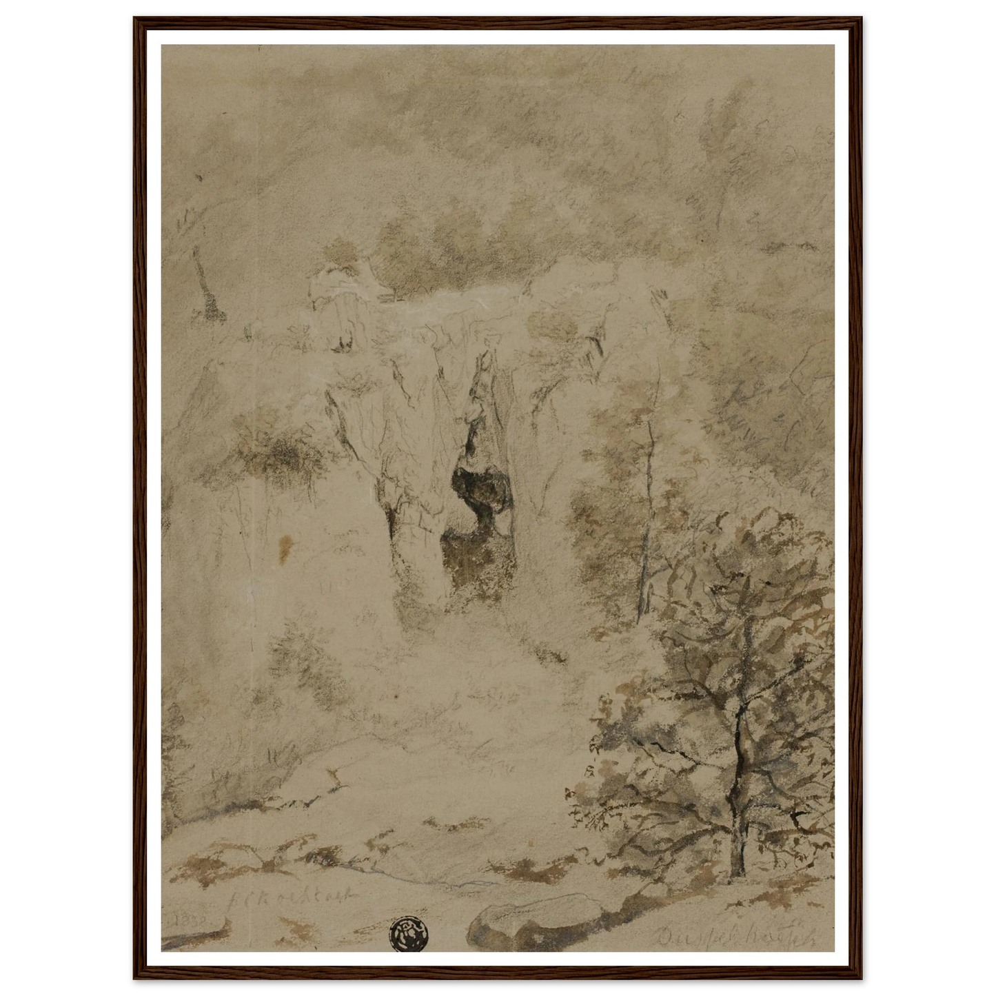 Rocky Landscape (1832) Art Print | Barend Cornelis Koekkoek - Framed Poster - 30x40 cm / 12x16″ - Black frame