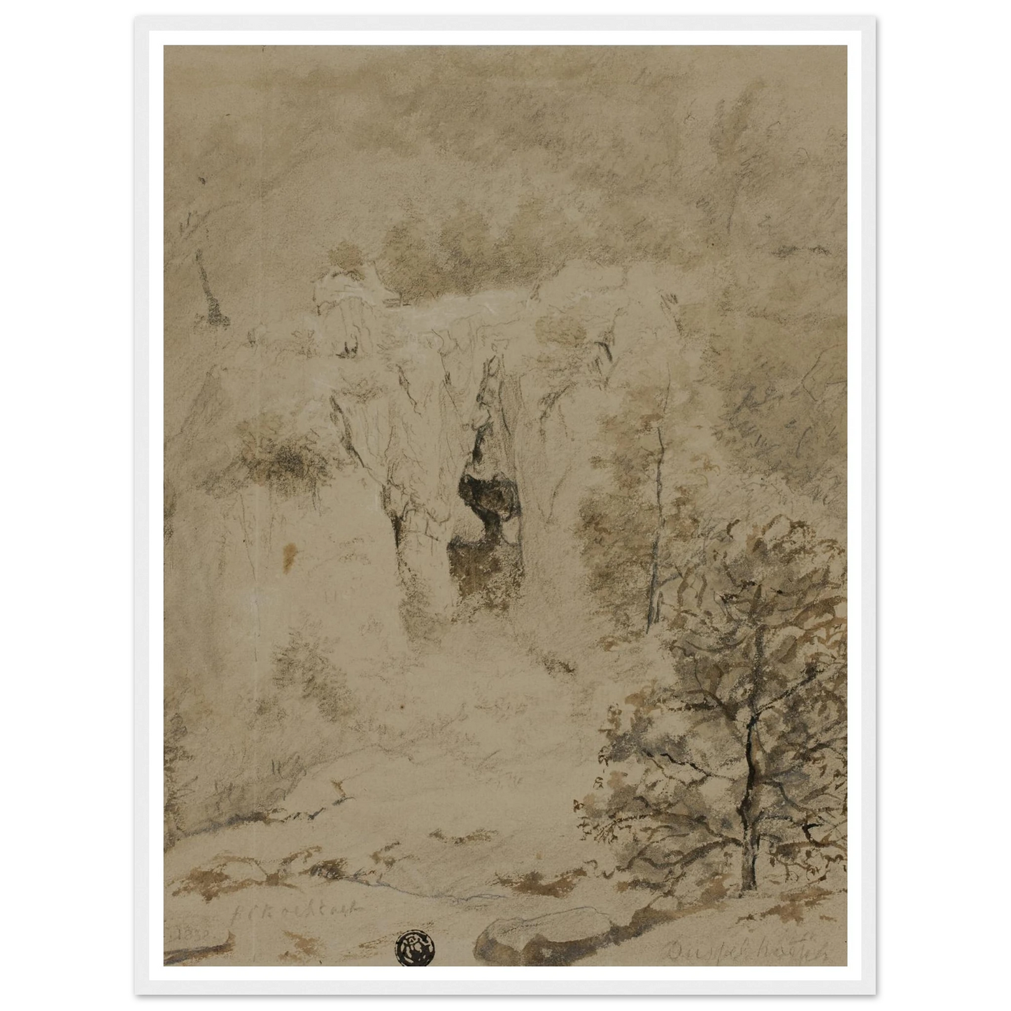 Rocky Landscape (1832) Art Print | Barend Cornelis Koekkoek - Framed Poster - 30x40 cm / 12x16″ - Black frame