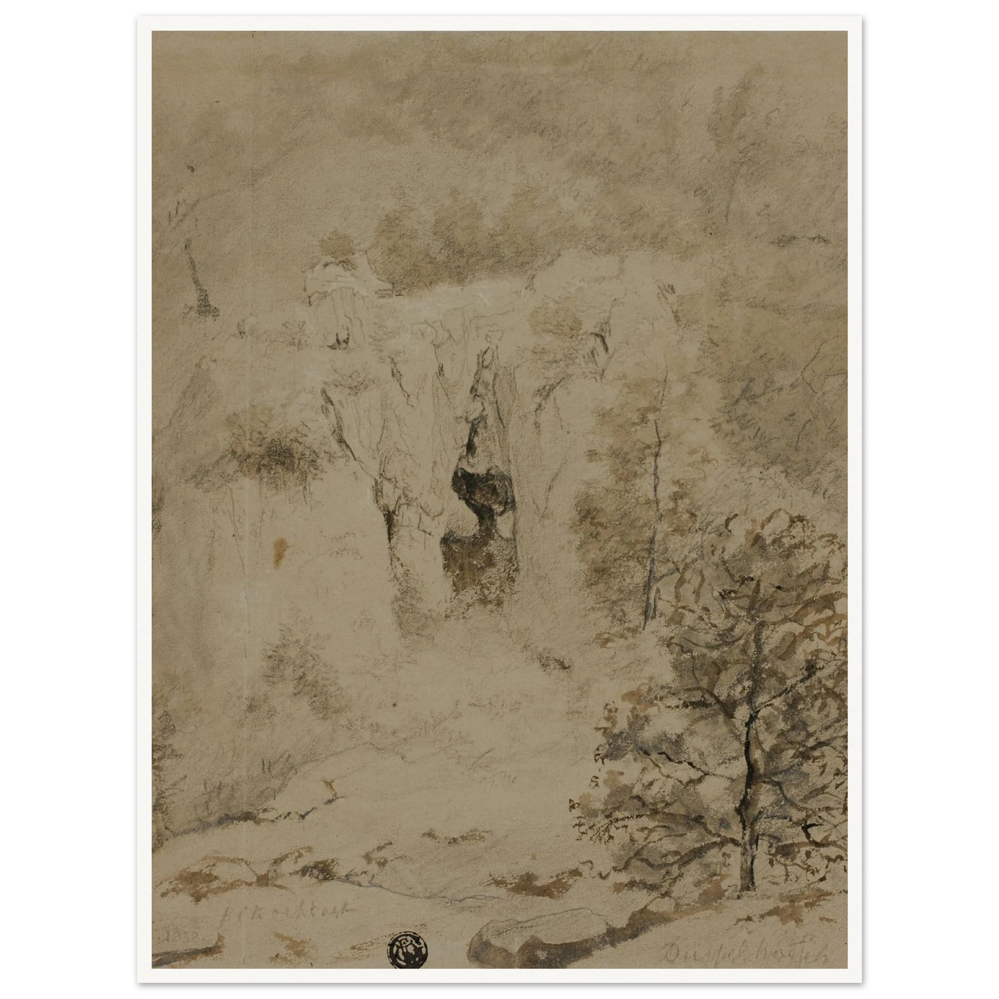 Rocky Landscape (1832) Art Print | Barend Cornelis Koekkoek - Framed Poster - 30x40 cm / 12x16″ - Black frame