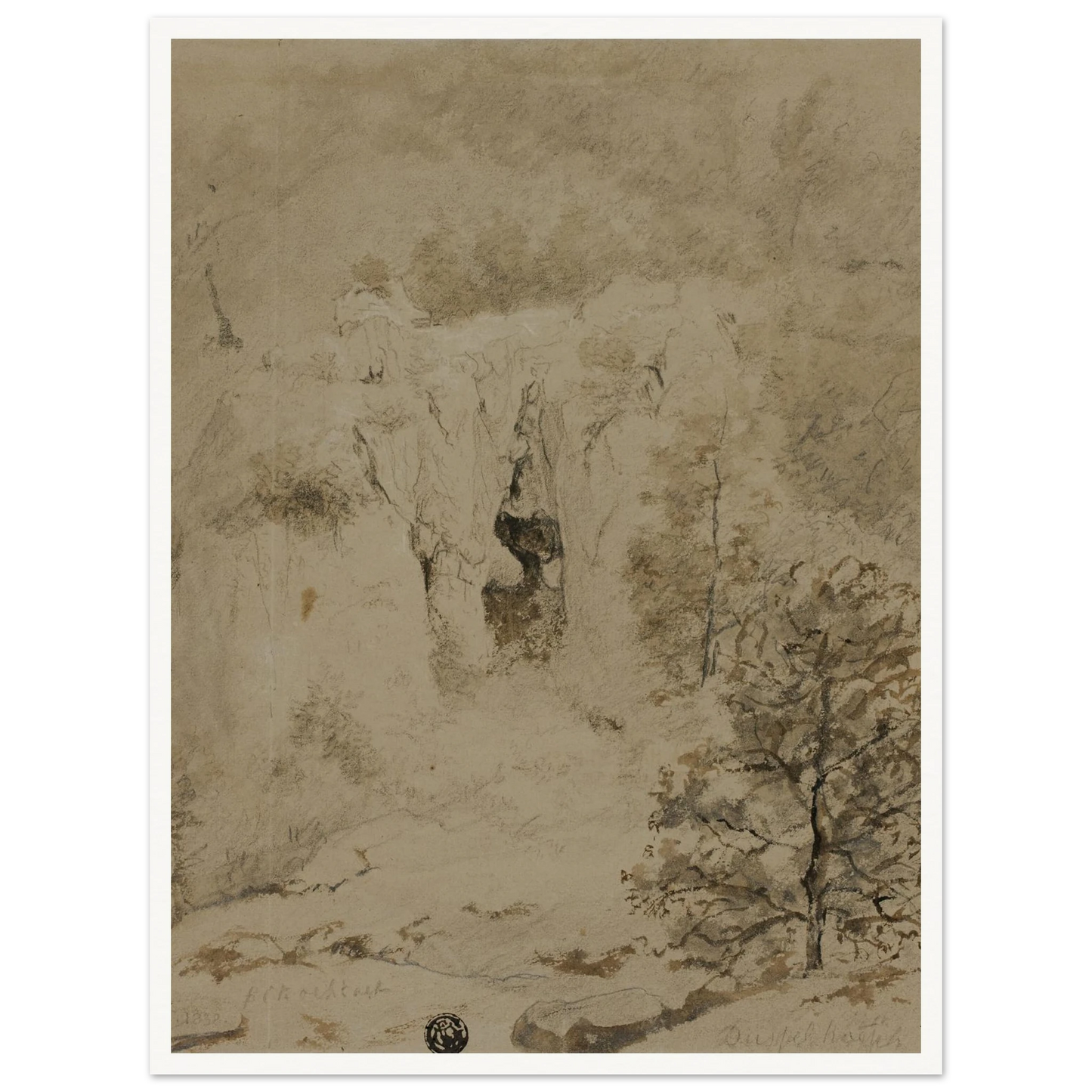 Rocky Landscape (1832) Art Print | Barend Cornelis Koekkoek - Framed Poster - 30x40 cm / 12x16″ - Black frame