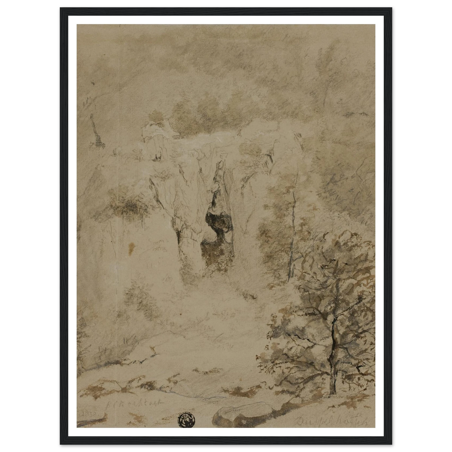 Rocky Landscape (1832) Art Print | Barend Cornelis Koekkoek - Framed Poster - 30x40 cm / 12x16″ - Black frame