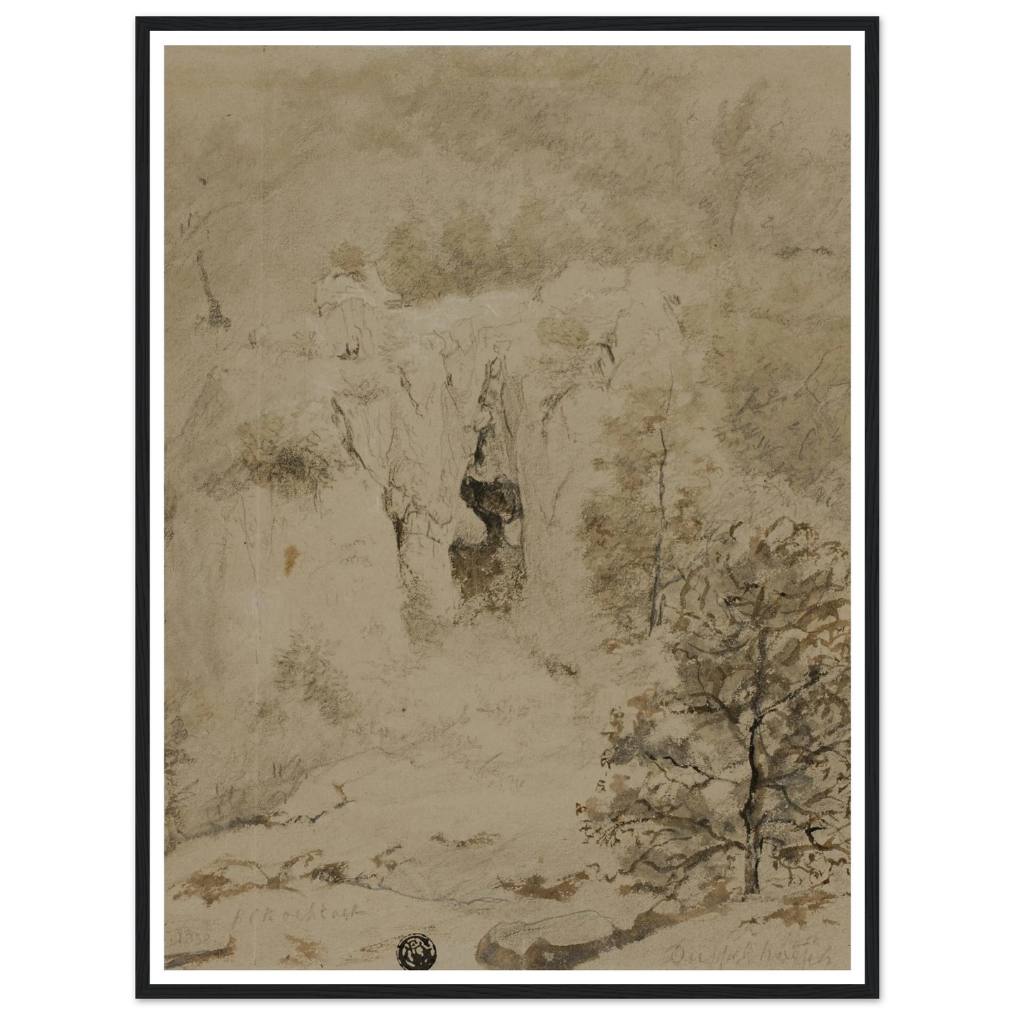 Rocky Landscape (1832) Art Print | Barend Cornelis Koekkoek - Framed Poster - 30x40 cm / 12x16″ - Black frame