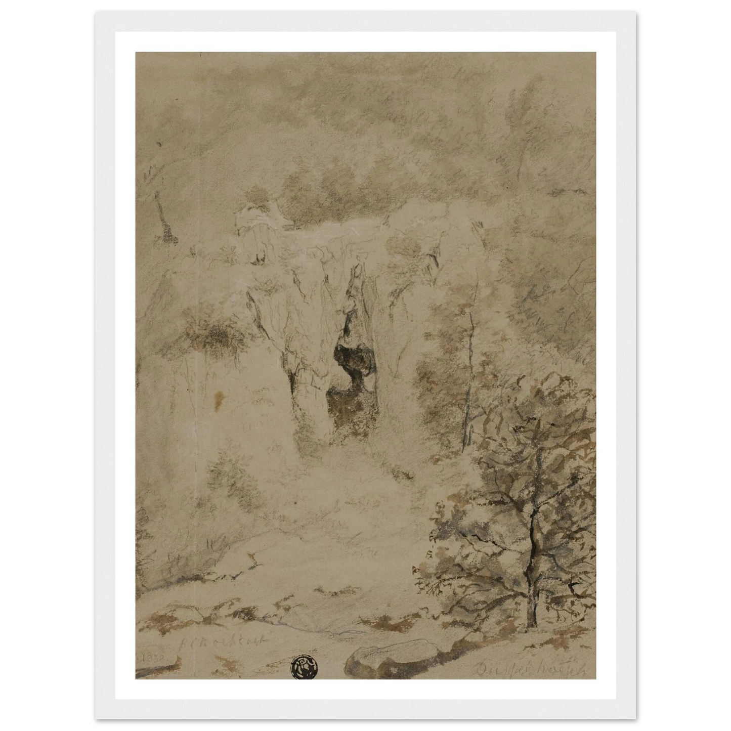 Rocky Landscape (1832) Art Print | Barend Cornelis Koekkoek - Framed Poster - 30x40 cm / 12x16″ - Black frame