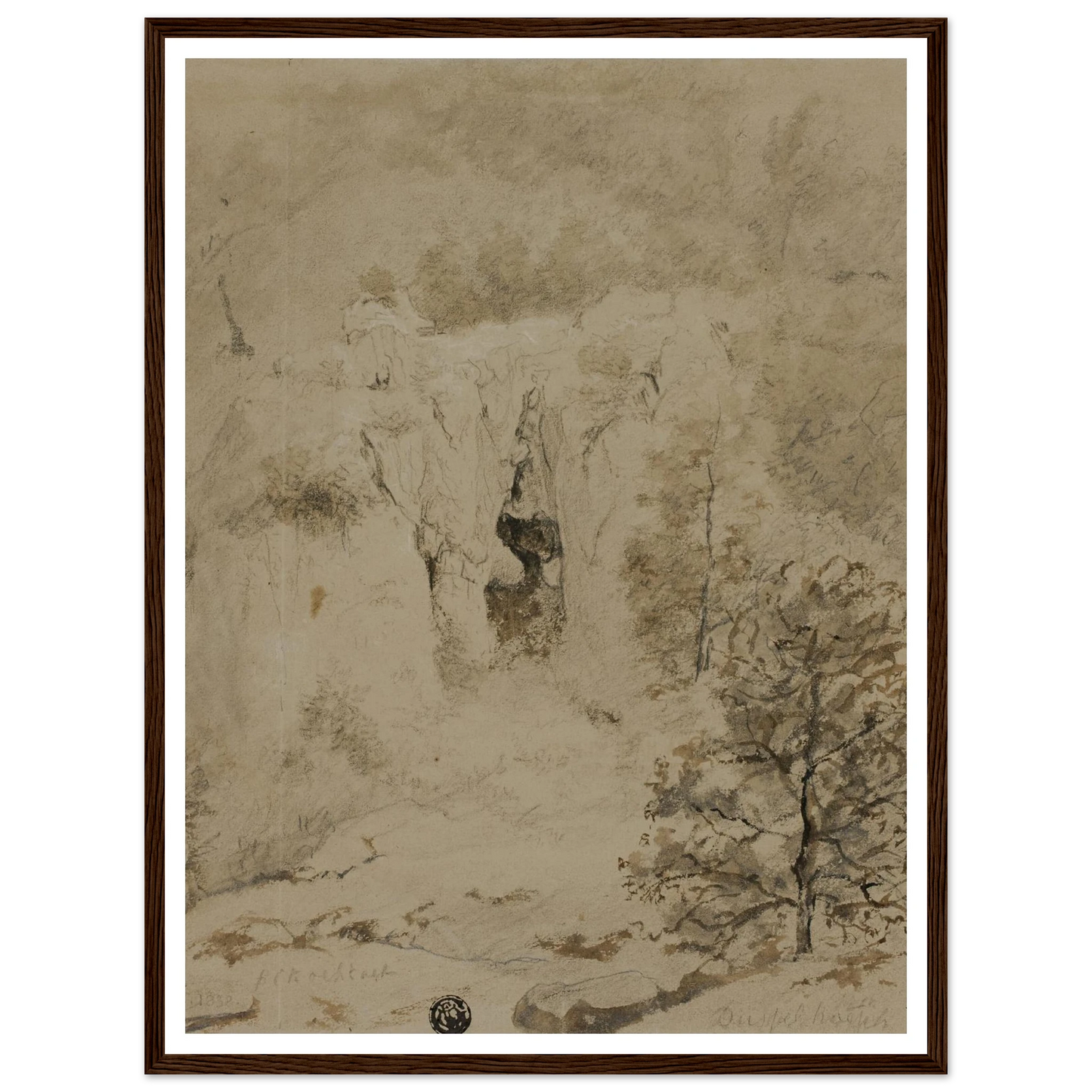 Rocky Landscape (1832) Art Print | Barend Cornelis Koekkoek - Framed Poster - 30x40 cm / 12x16″ - Black frame