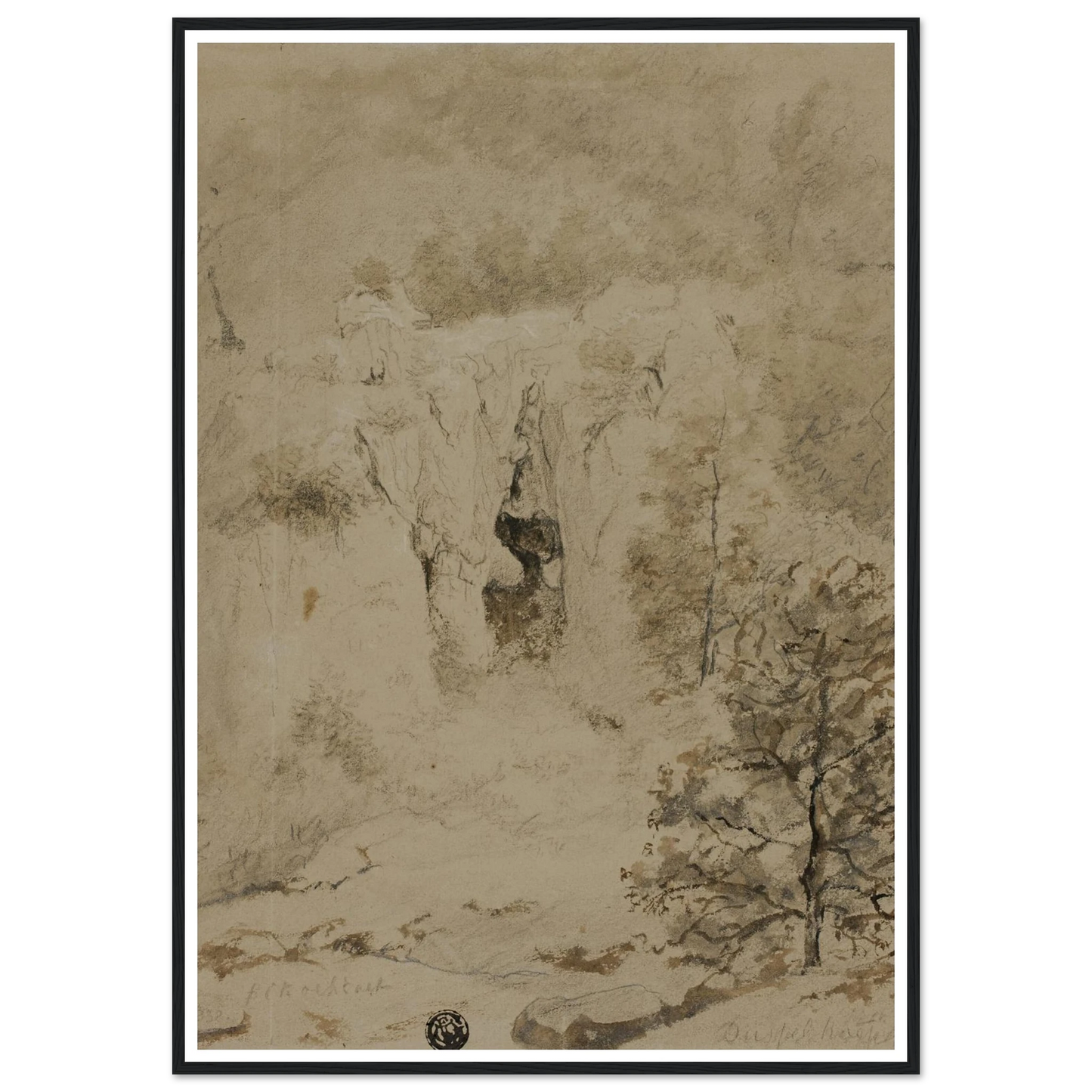 Rocky Landscape (1832) Art Print | Barend Cornelis Koekkoek - Framed Poster - 30x40 cm / 12x16″ - Black frame