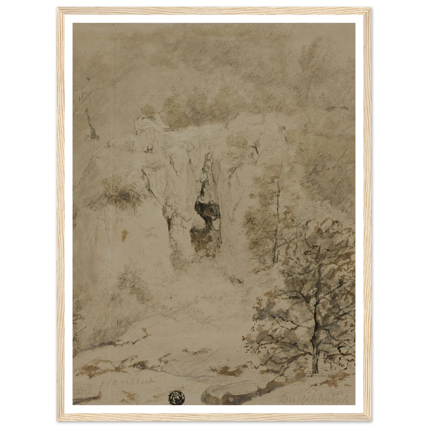 Rocky Landscape (1832) Art Print | Barend Cornelis Koekkoek - Framed Poster - 30x40 cm / 12x16″ - Black frame