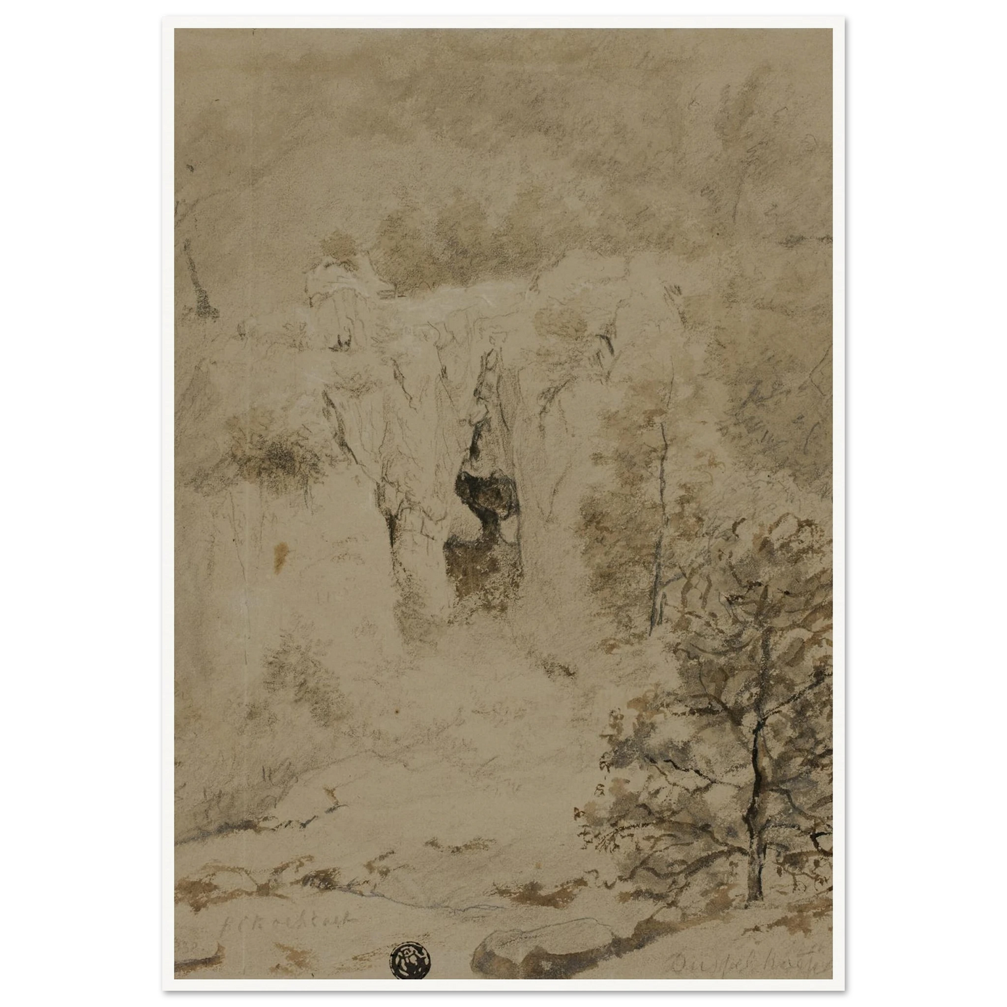 Rocky Landscape (1832) Art Print | Barend Cornelis Koekkoek - Framed Poster - 30x40 cm / 12x16″ - Black frame