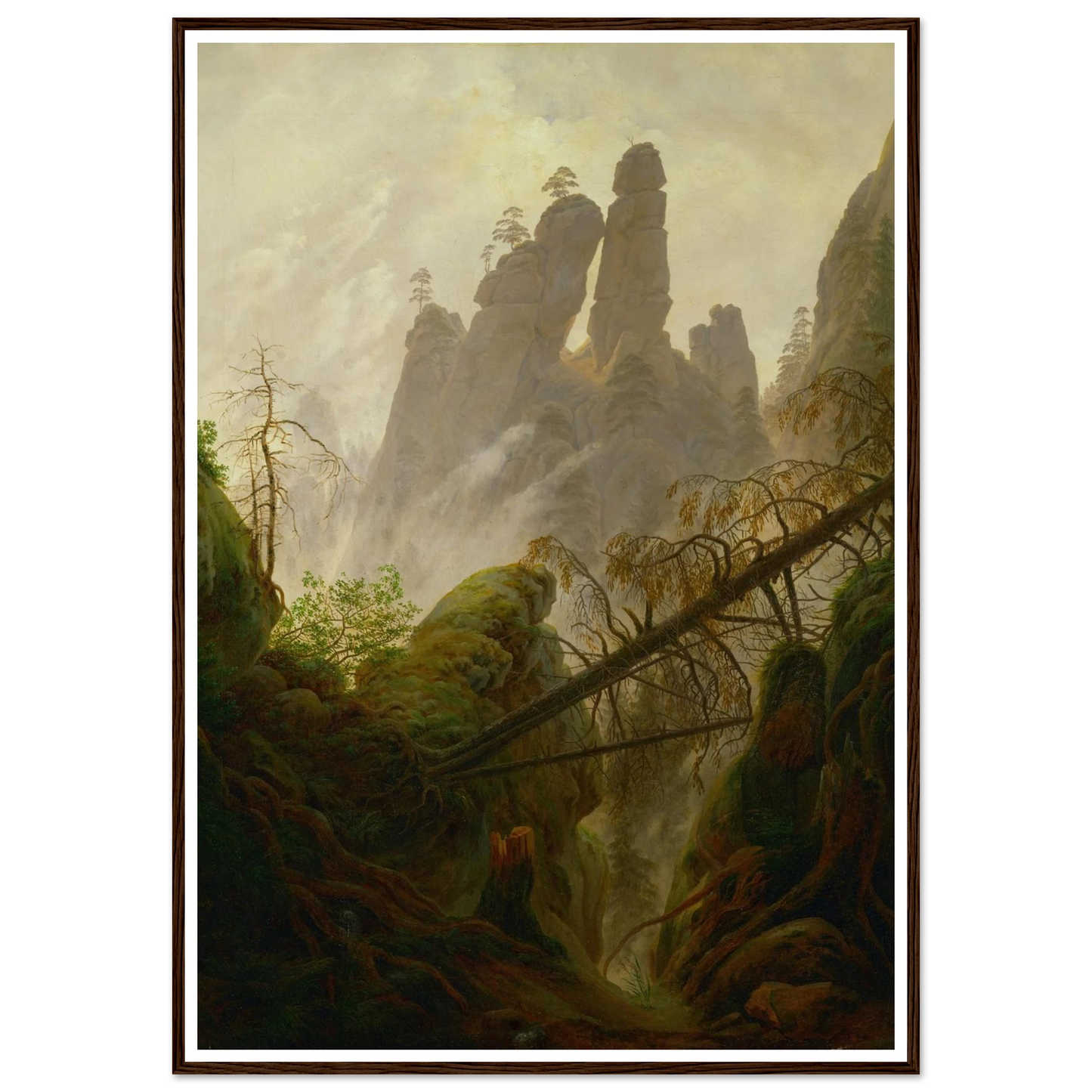Rocky Landscape in the Elbe Sandstone Mountains Art Print | Caspar David Friedrich - Framed Poster - 30x40 cm / 12x16″ - Black frame