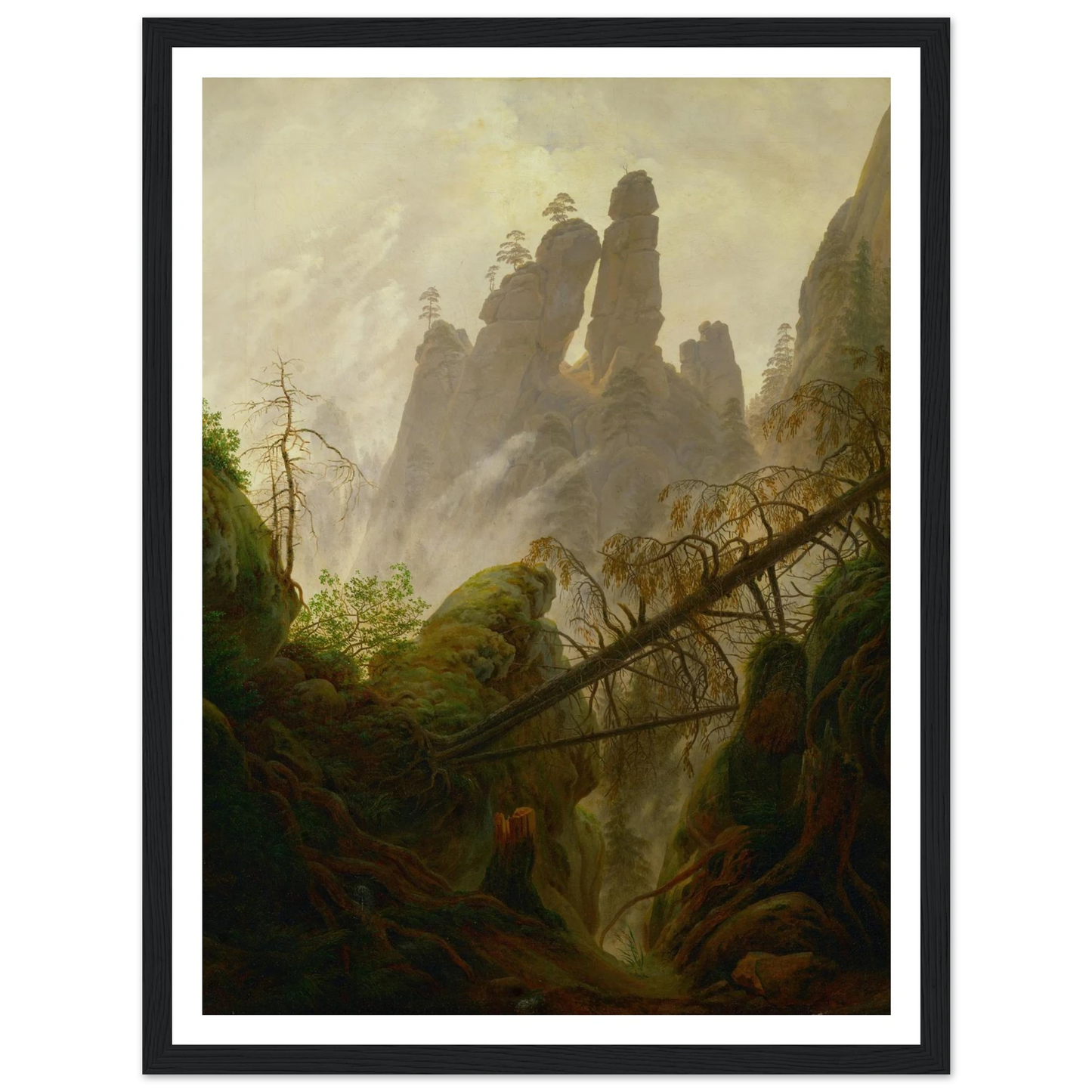 Rocky Landscape in the Elbe Sandstone Mountains Art Print | Caspar David Friedrich - Framed Poster - 30x40 cm / 12x16″ - Black frame
