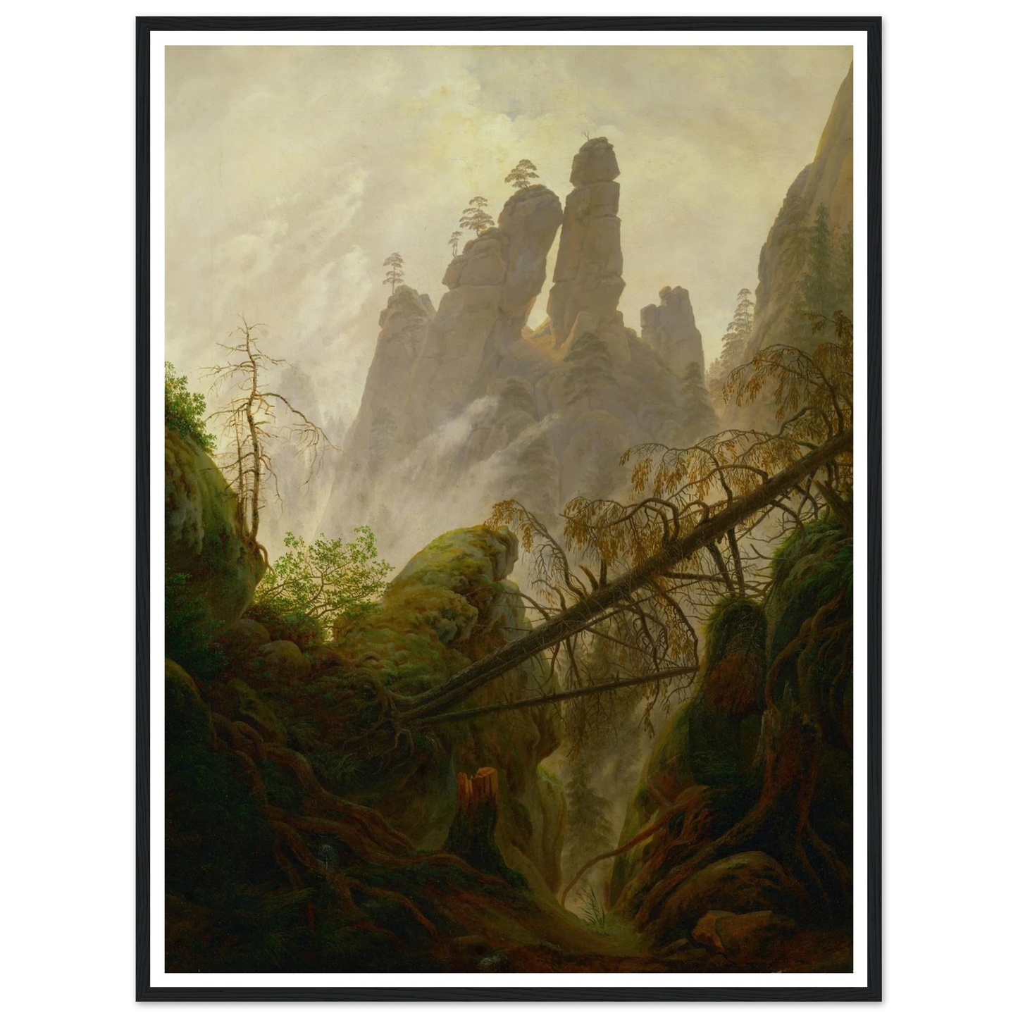 Rocky Landscape in the Elbe Sandstone Mountains Art Print | Caspar David Friedrich - Framed Poster - 30x40 cm / 12x16″ - Black frame