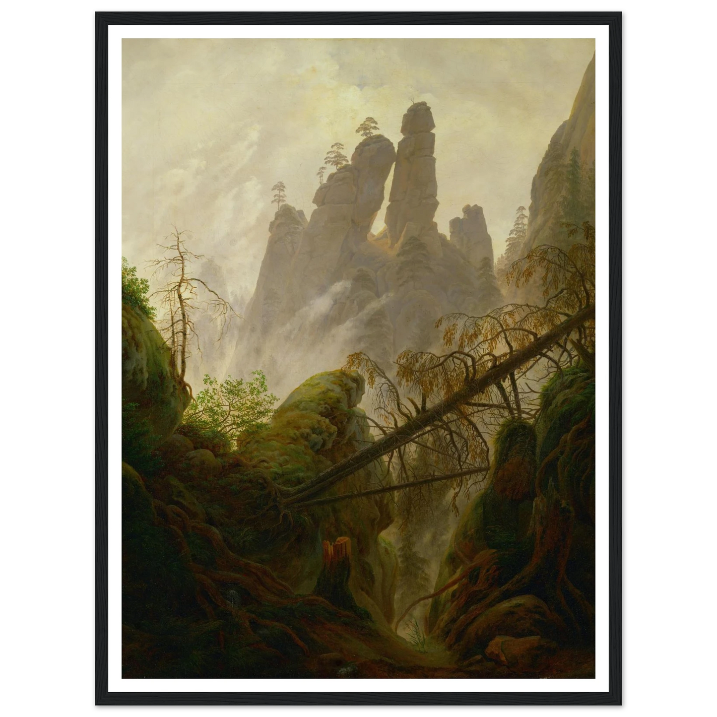 Rocky Landscape in the Elbe Sandstone Mountains Art Print | Caspar David Friedrich - Framed Poster - 30x40 cm / 12x16″ - Black frame