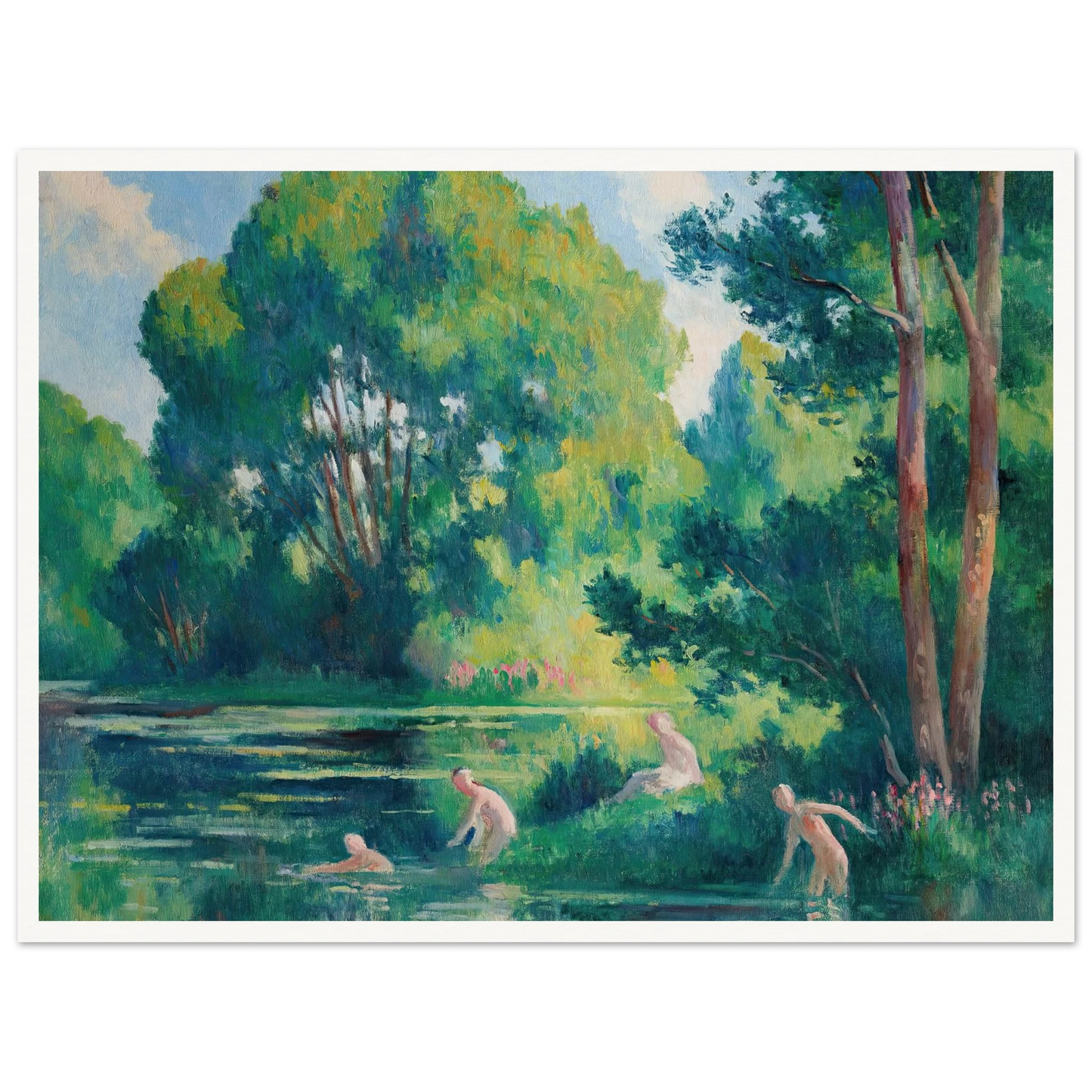 Rolleboise, baignade dans le petit bras de la Seine (1920) Art Print | Maximilien Luce - Framed Poster - 30x40 cm / 12x16″ - Black frame