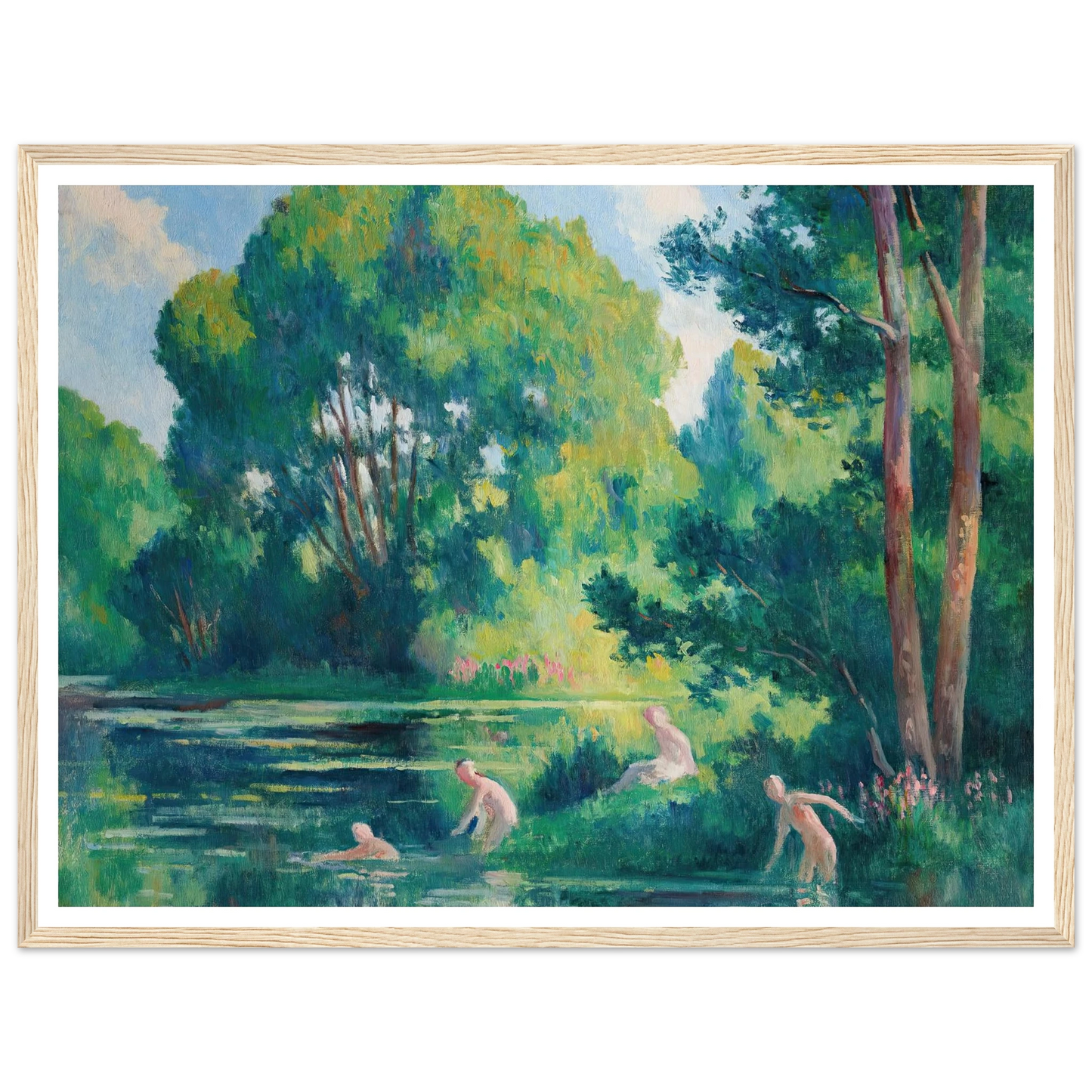 Rolleboise, baignade dans le petit bras de la Seine (1920) Art Print | Maximilien Luce - Framed Poster - 30x40 cm / 12x16″ - Black frame
