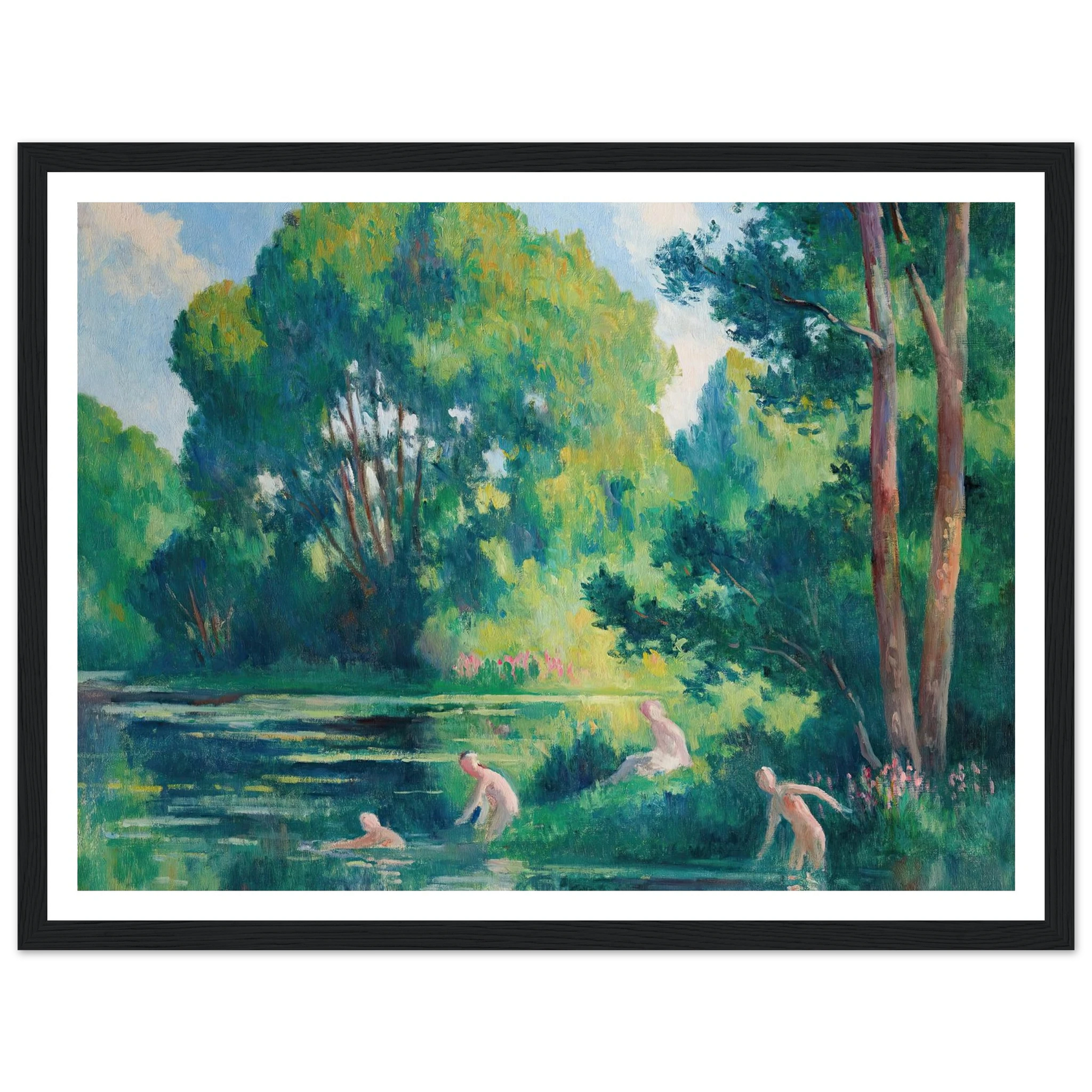 Rolleboise, baignade dans le petit bras de la Seine (1920) Art Print | Maximilien Luce - Framed Poster - 30x40 cm / 12x16″ - Black frame