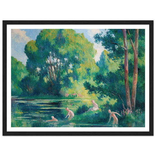 Rolleboise, baignade dans le petit bras de la Seine (1920) Art Print | Maximilien Luce - Framed Poster - 30x40 cm / 12x16″ - Black frame