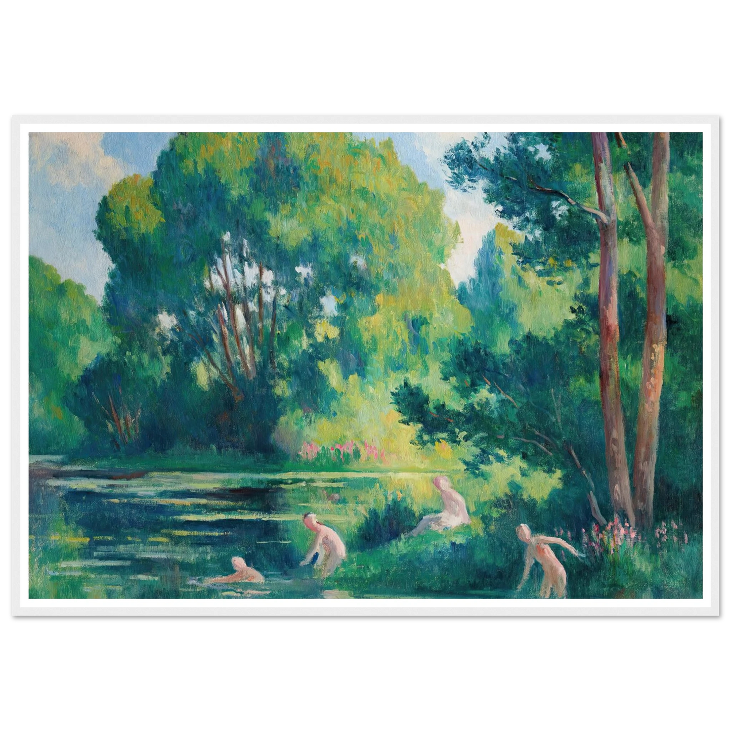Rolleboise, baignade dans le petit bras de la Seine (1920) Art Print | Maximilien Luce - Framed Poster - 30x40 cm / 12x16″ - Black frame