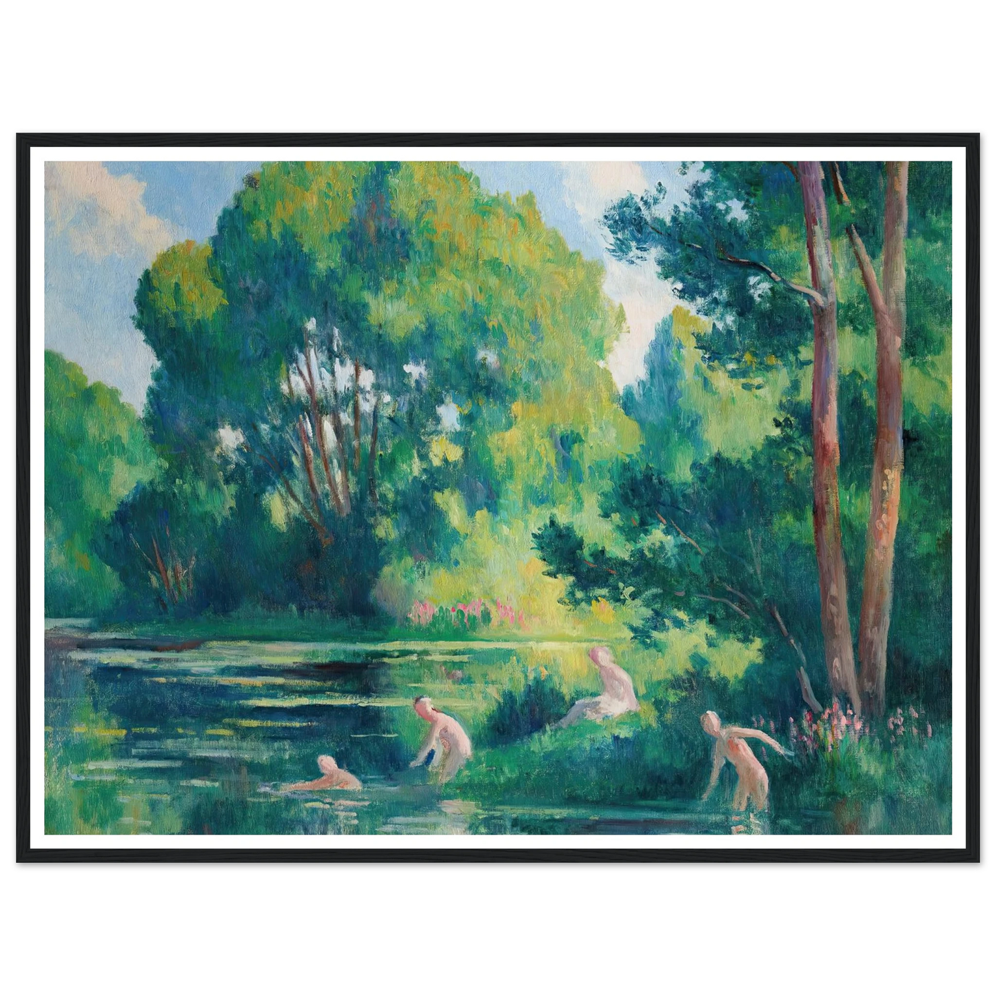 Rolleboise, baignade dans le petit bras de la Seine (1920) Art Print | Maximilien Luce - Framed Poster - 30x40 cm / 12x16″ - Black frame