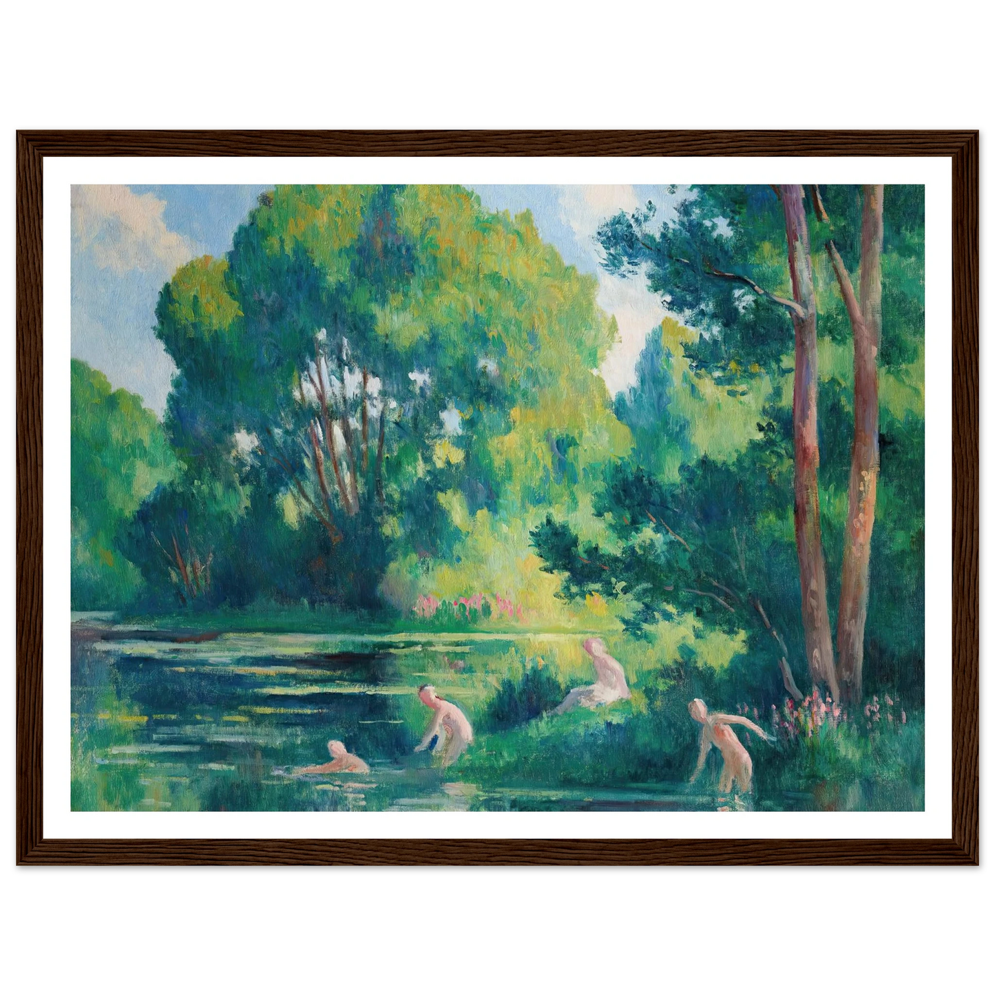 Rolleboise, baignade dans le petit bras de la Seine (1920) Art Print | Maximilien Luce - Framed Poster - 30x40 cm / 12x16″ - Black frame