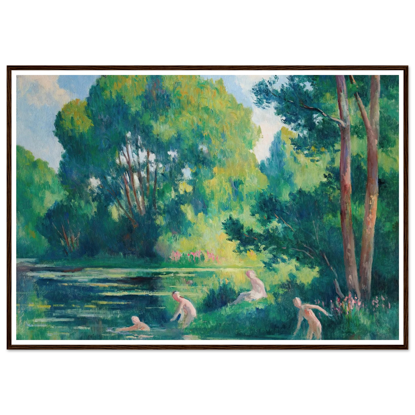 Rolleboise, baignade dans le petit bras de la Seine (1920) Art Print | Maximilien Luce - Framed Poster - 30x40 cm / 12x16″ - Black frame