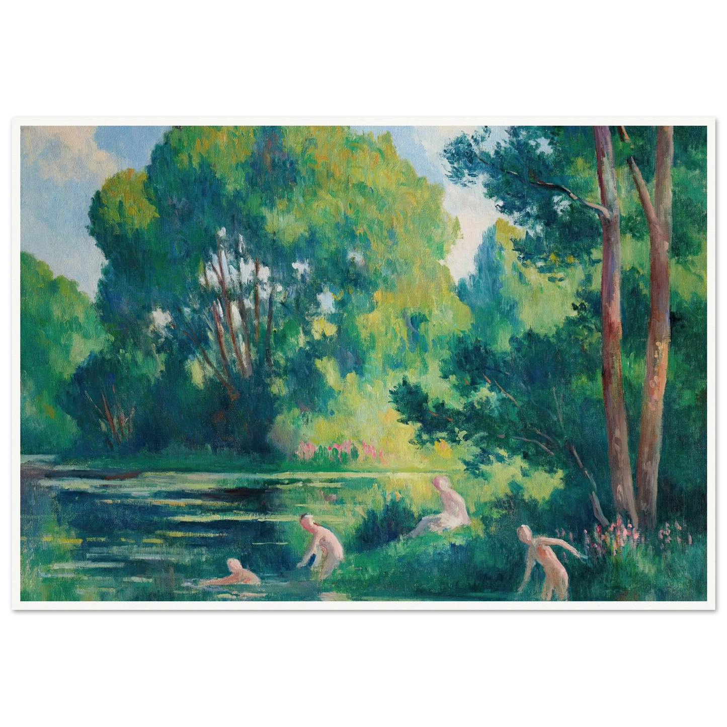 Rolleboise, baignade dans le petit bras de la Seine (1920) Art Print | Maximilien Luce - Framed Poster - 30x40 cm / 12x16″ - Black frame