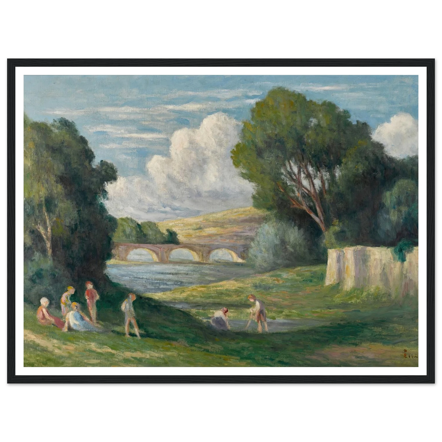 Rolleboise, baigneurs près du bras de Seine (1930) Art Print | Maximilien Luce - Framed Poster - 30x40 cm / 12x16″ - Black frame