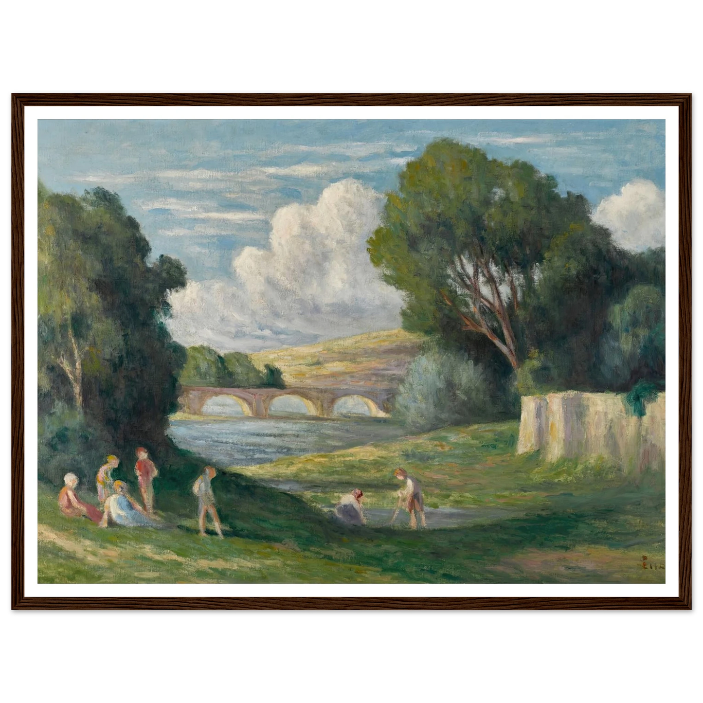 Rolleboise, baigneurs près du bras de Seine (1930) Art Print | Maximilien Luce - Framed Poster - 30x40 cm / 12x16″ - Black frame