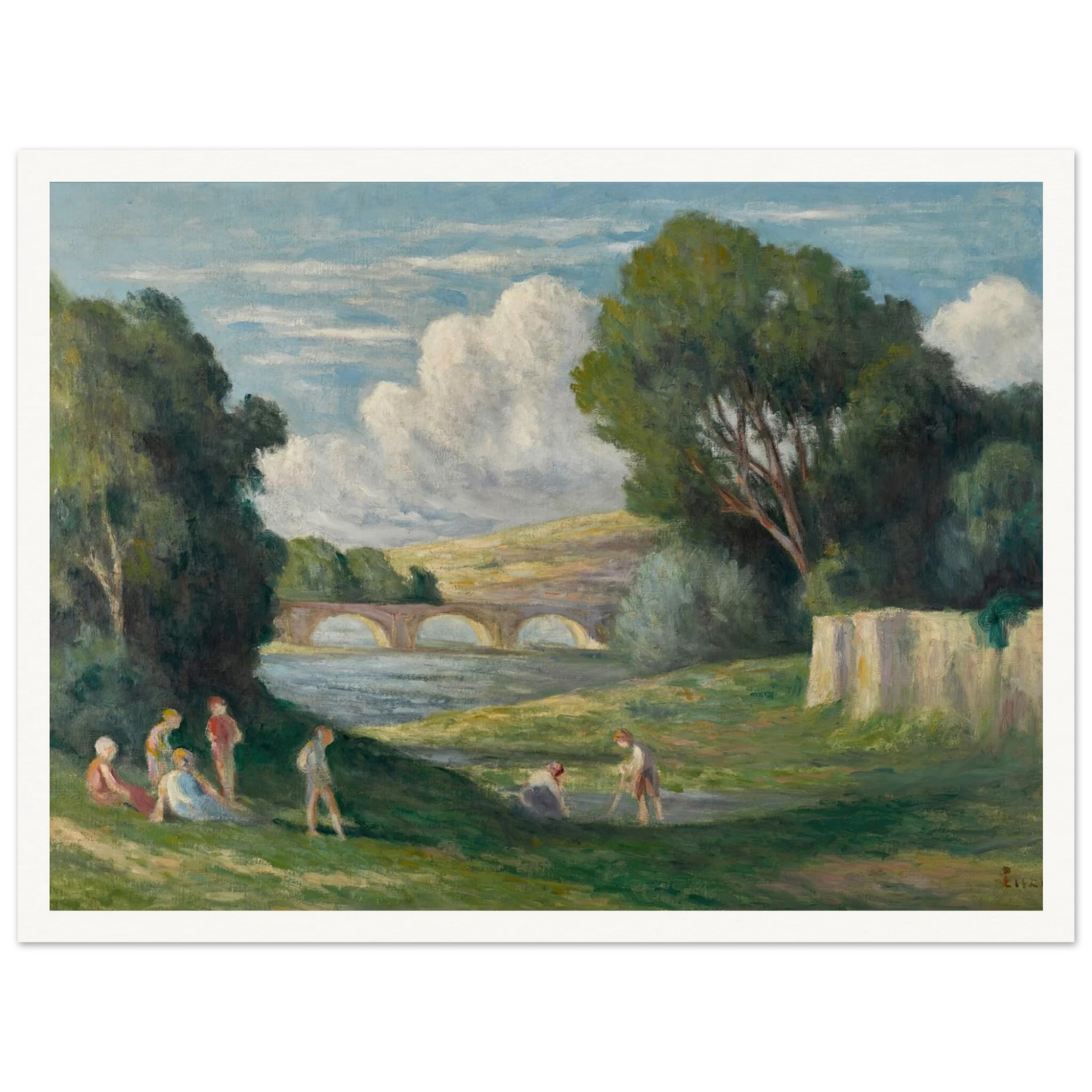 Rolleboise, baigneurs près du bras de Seine (1930) Art Print | Maximilien Luce - Framed Poster - 30x40 cm / 12x16″ - Black frame