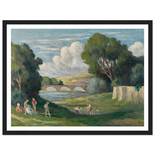 Rolleboise, baigneurs près du bras de Seine (1930) Art Print | Maximilien Luce - Framed Poster - 30x40 cm / 12x16″ - Black frame