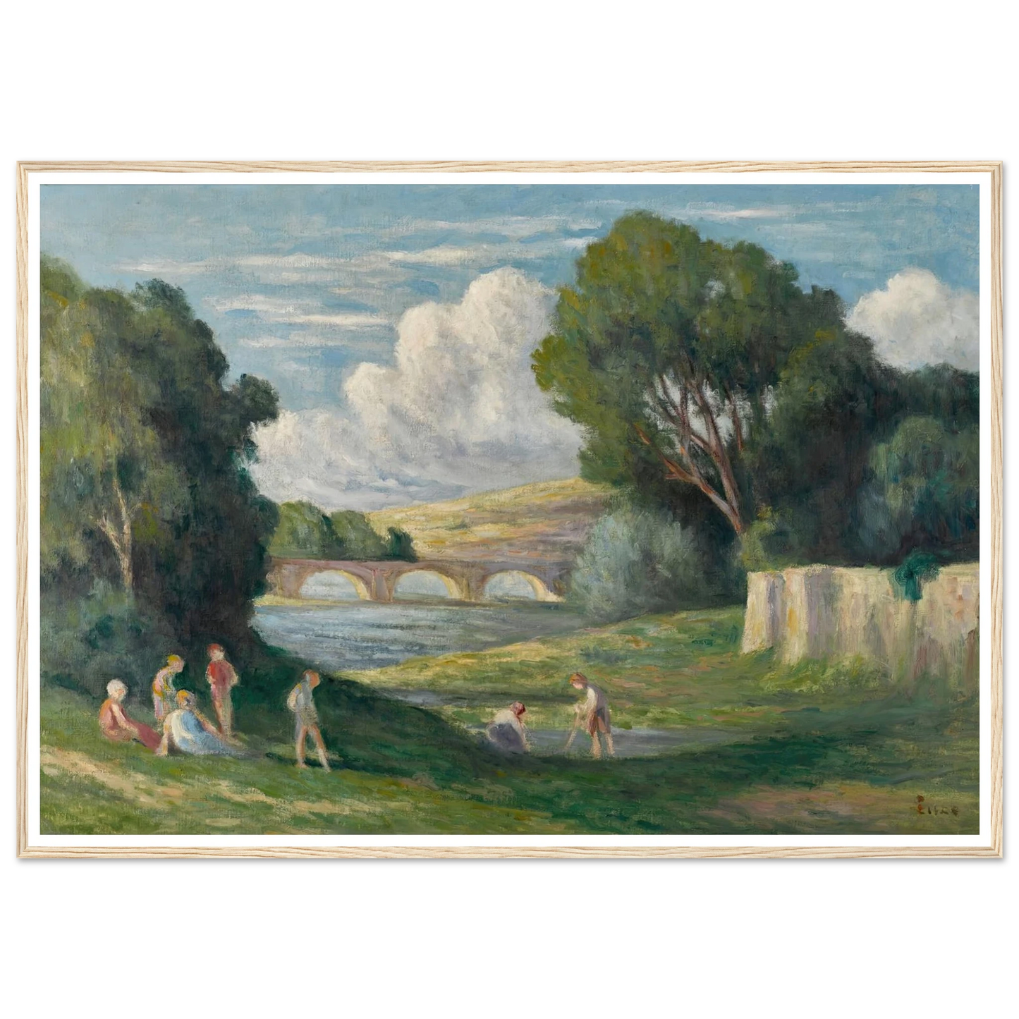 Rolleboise, baigneurs près du bras de Seine (1930) Art Print | Maximilien Luce - Framed Poster - 30x40 cm / 12x16″ - Black frame