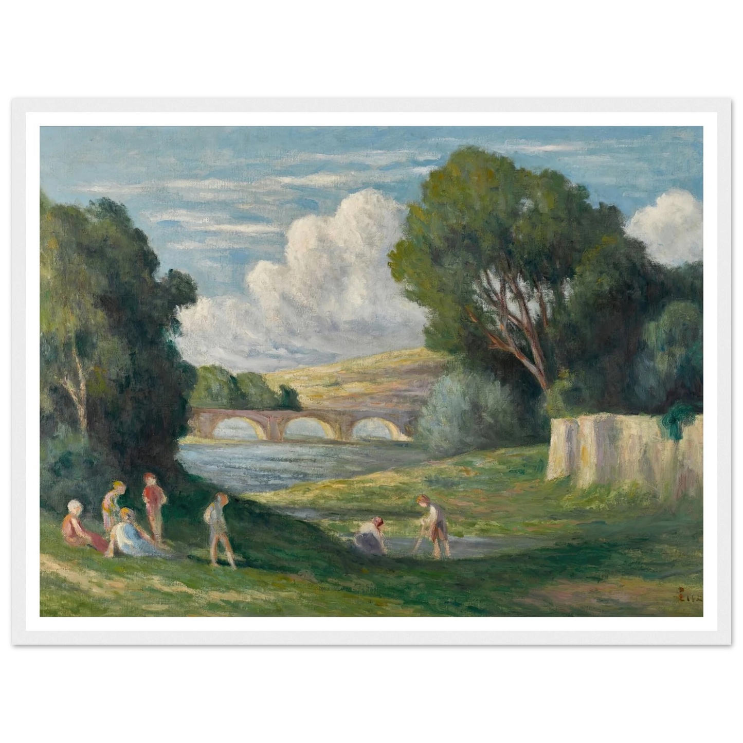 Rolleboise, baigneurs près du bras de Seine (1930) Art Print | Maximilien Luce - Framed Poster - 30x40 cm / 12x16″ - Black frame