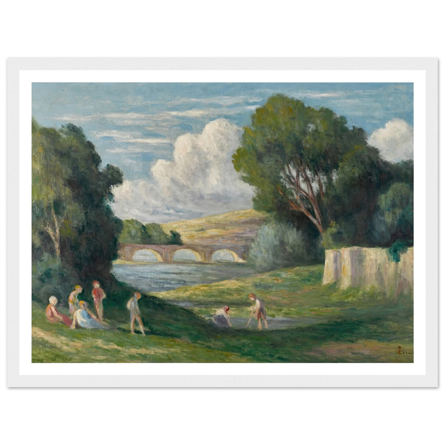 Rolleboise, baigneurs près du bras de Seine (1930) Art Print | Maximilien Luce - Framed Poster - 30x40 cm / 12x16″ - Black frame