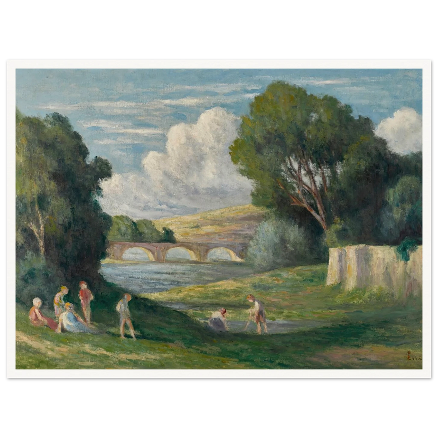 Rolleboise, baigneurs près du bras de Seine (1930) Art Print | Maximilien Luce - Framed Poster - 30x40 cm / 12x16″ - Black frame