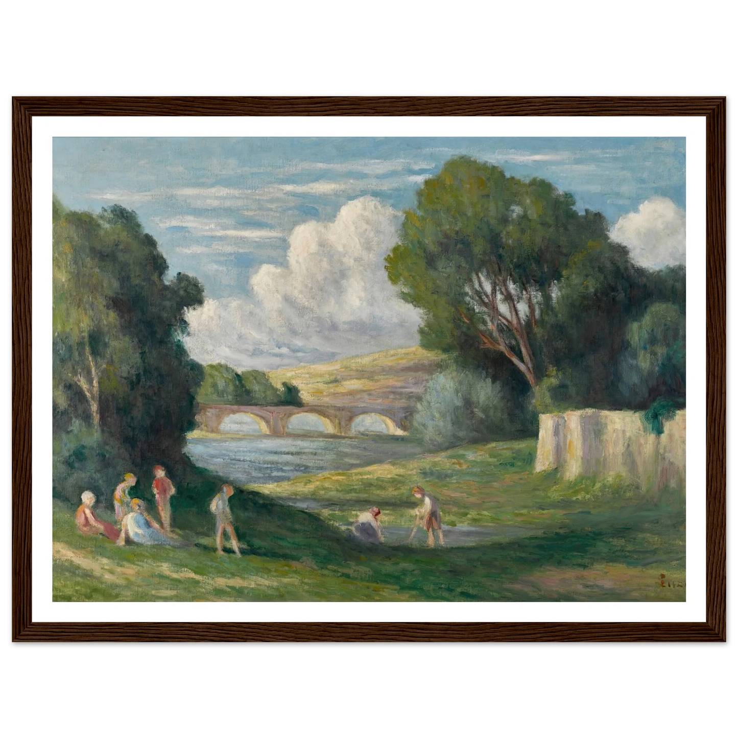 Rolleboise, baigneurs près du bras de Seine (1930) Art Print | Maximilien Luce - Framed Poster - 30x40 cm / 12x16″ - Black frame