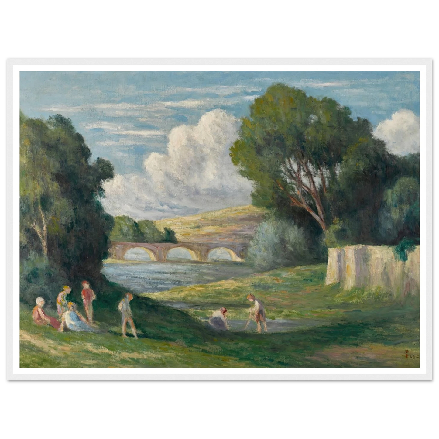 Rolleboise, baigneurs près du bras de Seine (1930) Art Print | Maximilien Luce - Framed Poster - 30x40 cm / 12x16″ - Black frame