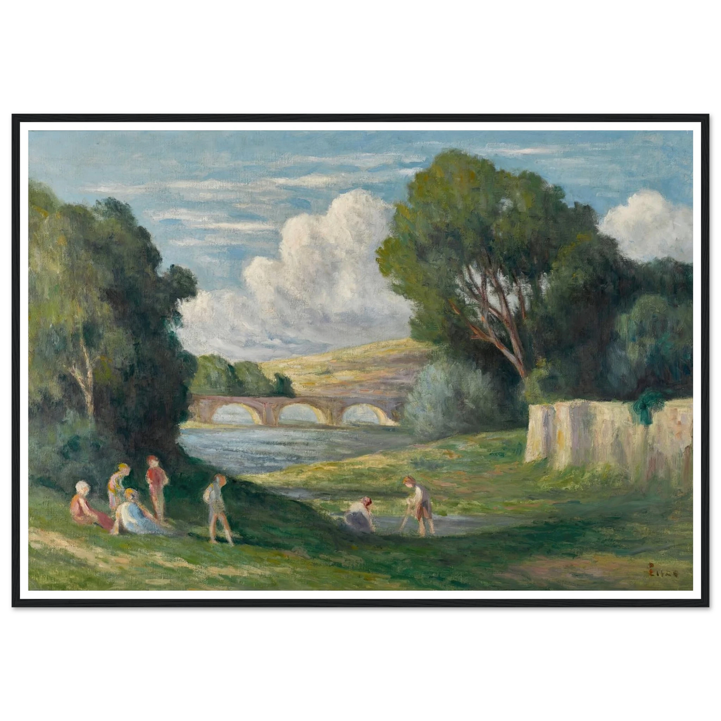 Rolleboise, baigneurs près du bras de Seine (1930) Art Print | Maximilien Luce - Framed Poster - 30x40 cm / 12x16″ - Black frame