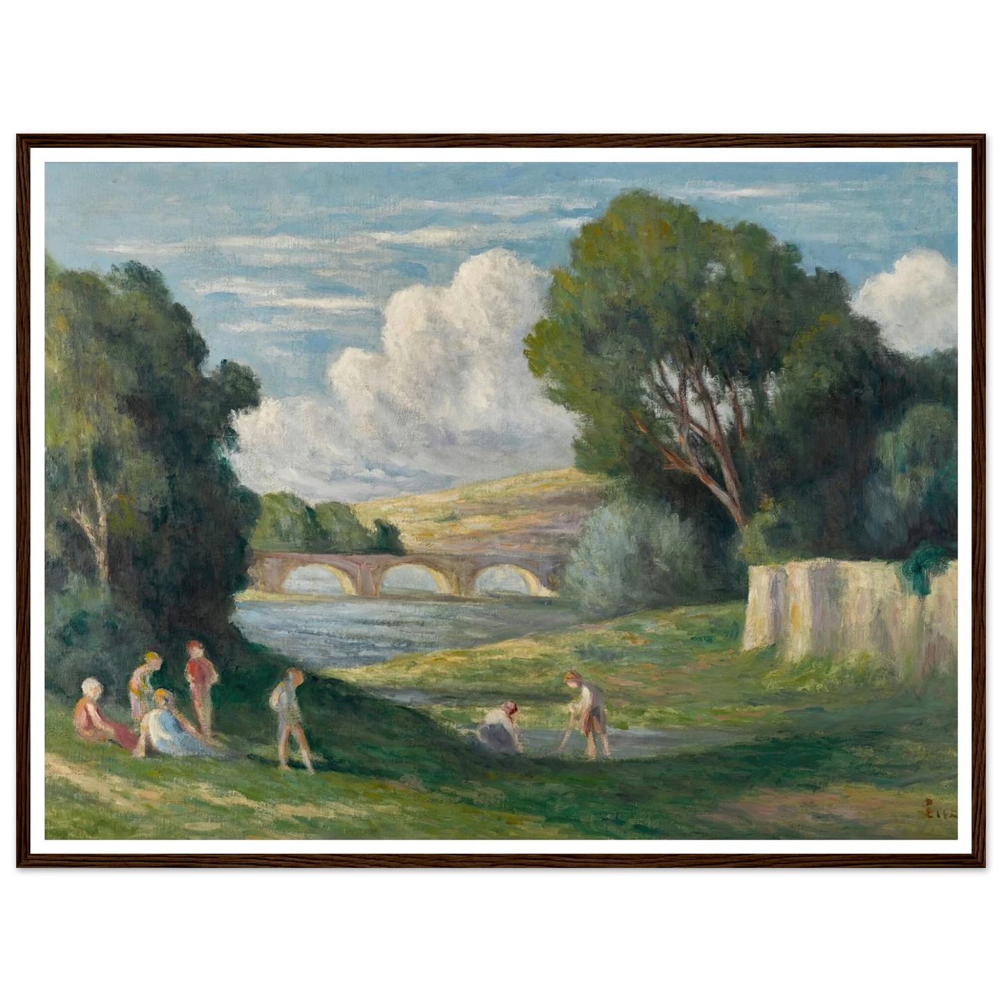 Rolleboise, baigneurs près du bras de Seine (1930) Art Print | Maximilien Luce - Framed Poster - 30x40 cm / 12x16″ - Black frame