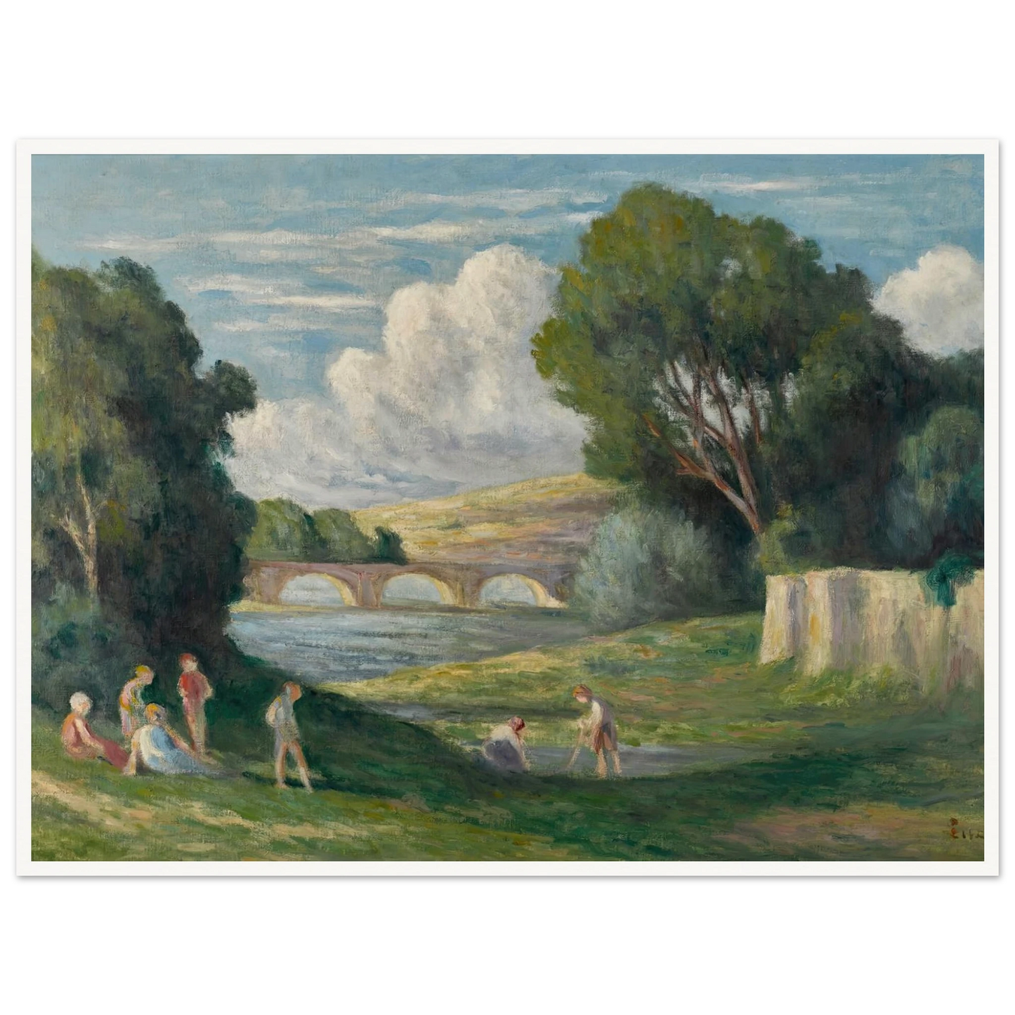 Rolleboise, baigneurs près du bras de Seine (1930) Art Print | Maximilien Luce - Framed Poster - 30x40 cm / 12x16″ - Black frame
