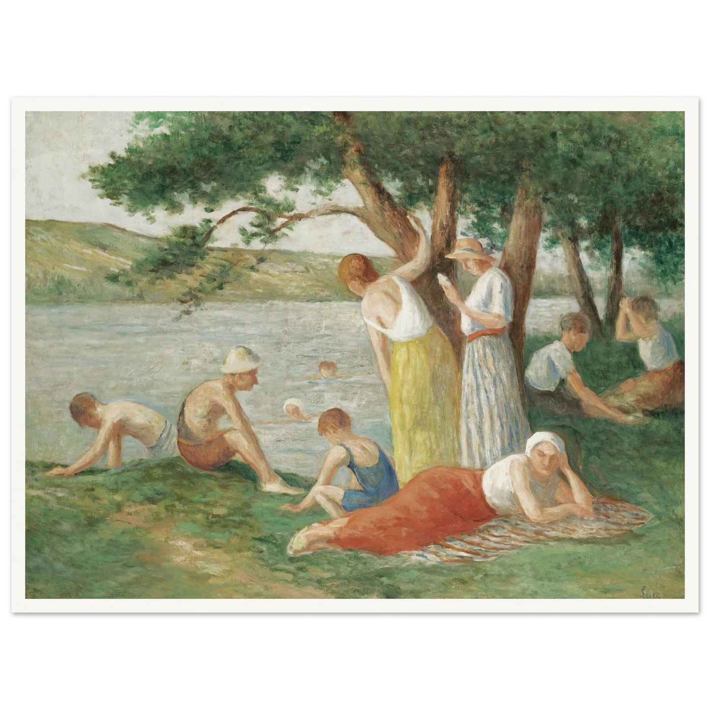 Rolleboise, La Baignade Art Print | Maximilien Luce - Framed Poster - 30x40 cm / 12x16″ - Black frame