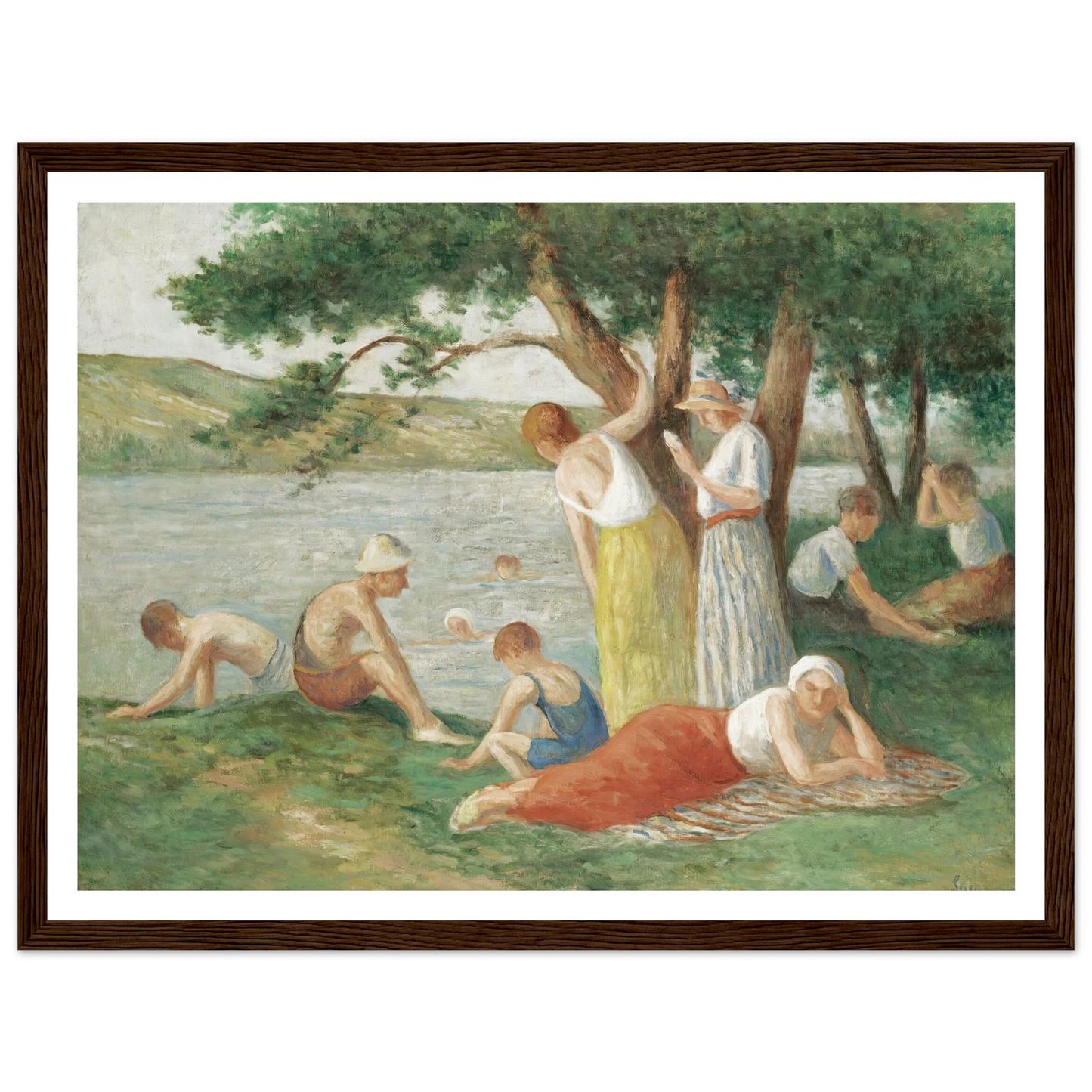 Rolleboise, La Baignade Art Print | Maximilien Luce - Framed Poster - 30x40 cm / 12x16″ - Black frame