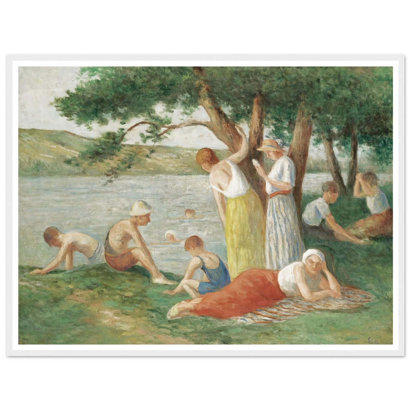 Rolleboise, La Baignade Art Print | Maximilien Luce - Framed Poster - 30x40 cm / 12x16″ - Black frame