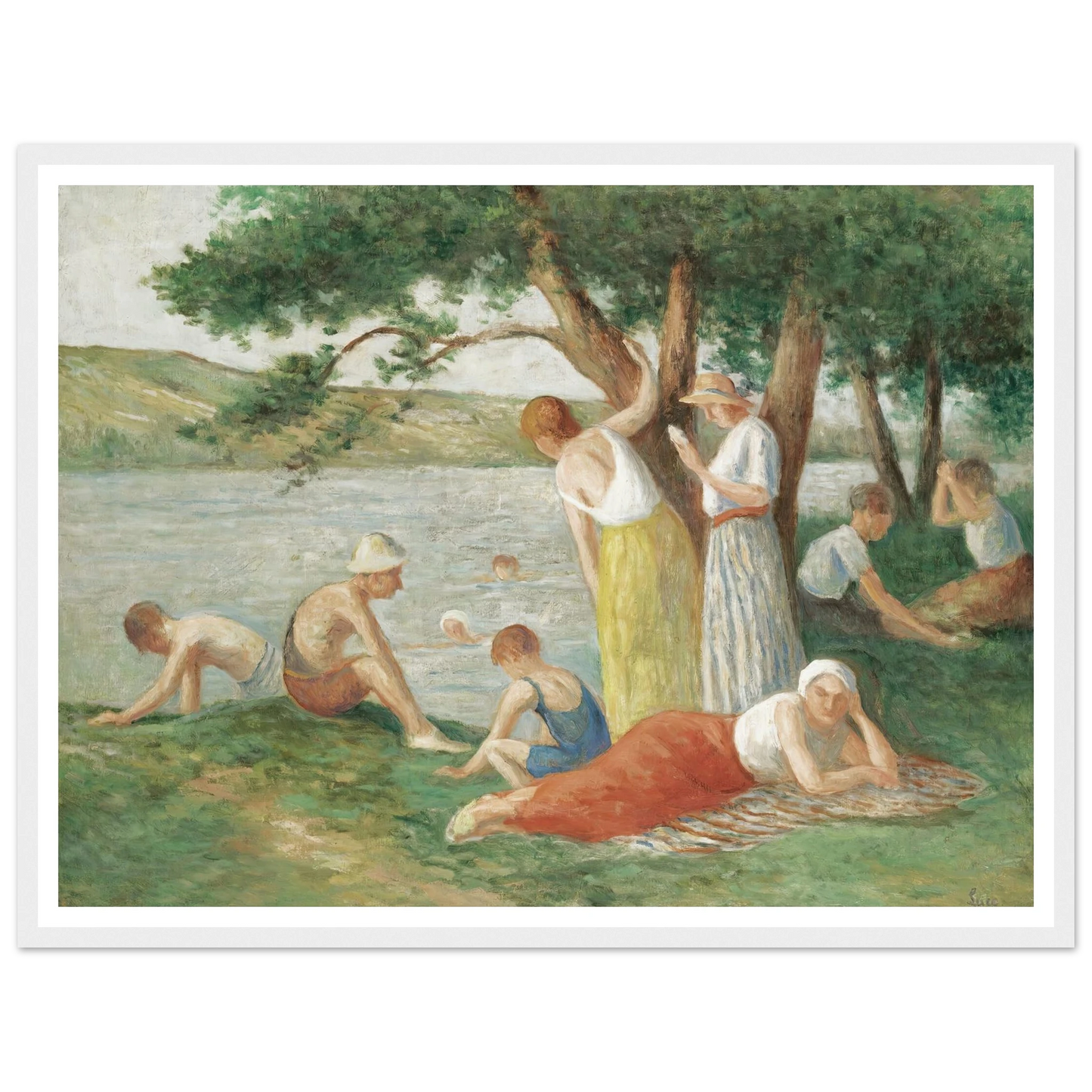 Rolleboise, La Baignade Art Print | Maximilien Luce - Framed Poster - 30x40 cm / 12x16″ - Black frame