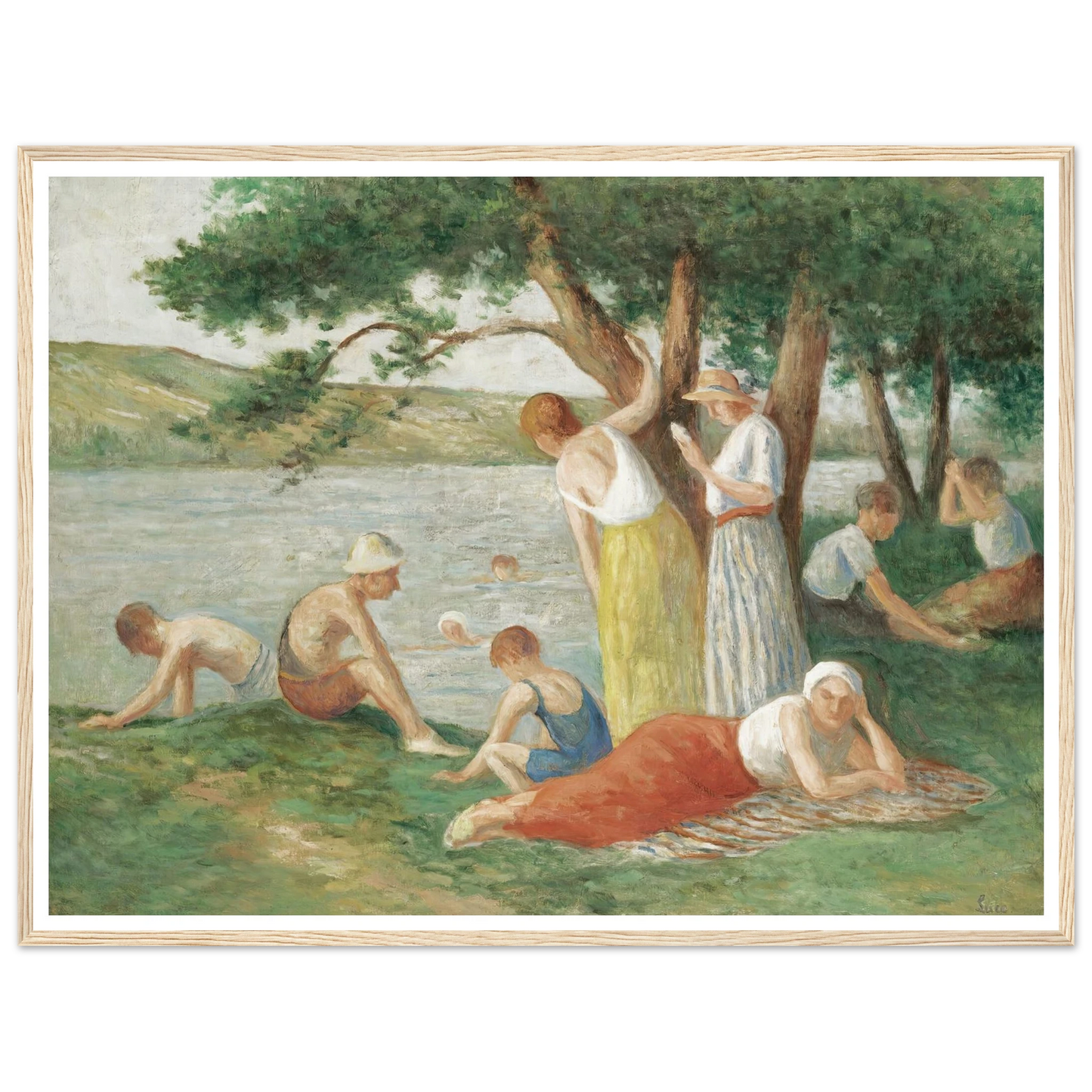 Rolleboise, La Baignade Art Print | Maximilien Luce - Framed Poster - 30x40 cm / 12x16″ - Black frame