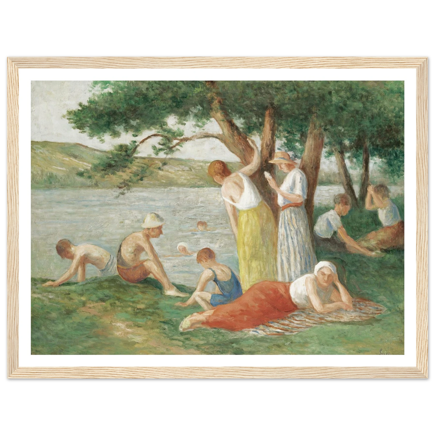 Rolleboise, La Baignade Art Print | Maximilien Luce - Framed Poster - 30x40 cm / 12x16″ - Black frame