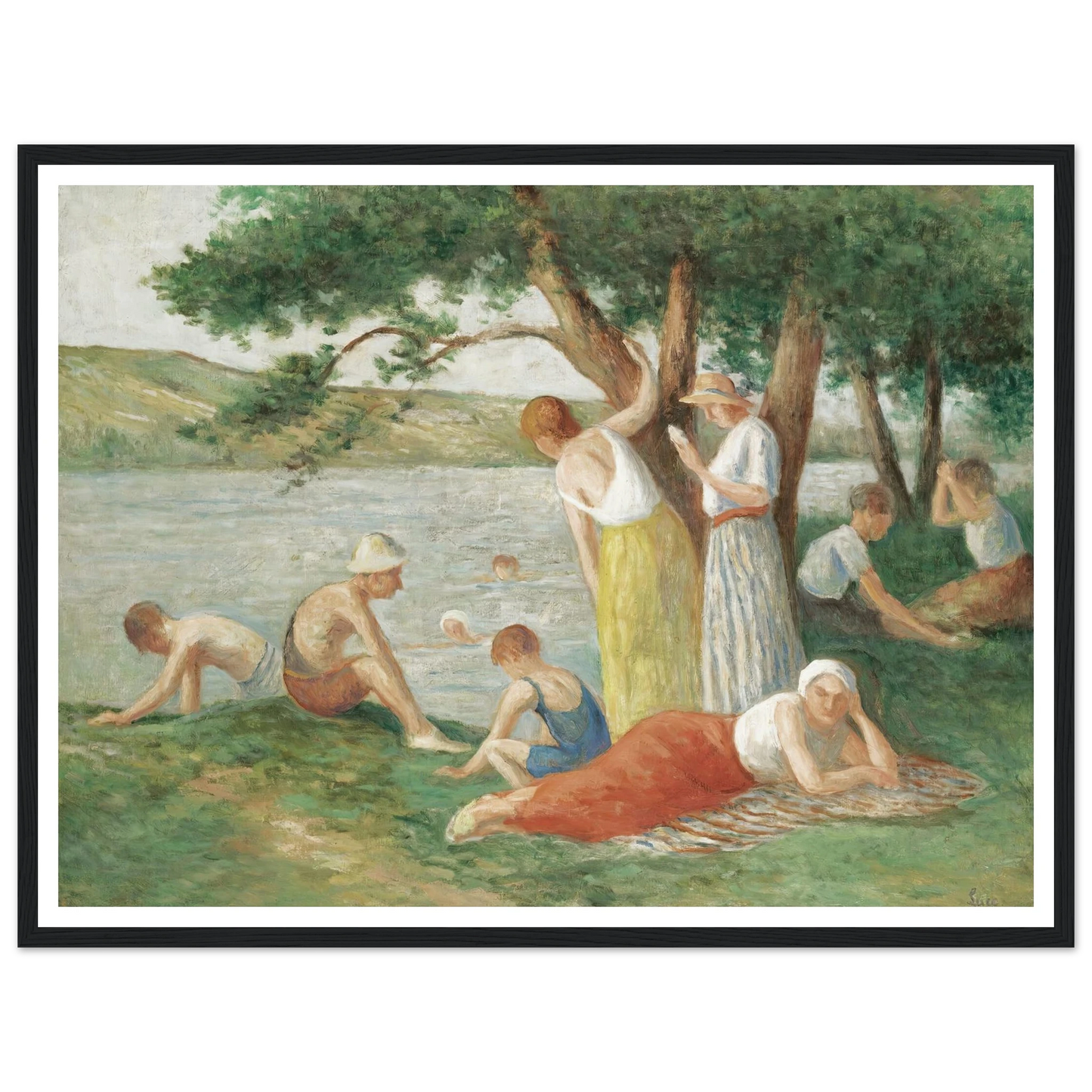 Rolleboise, La Baignade Art Print | Maximilien Luce - Framed Poster - 30x40 cm / 12x16″ - Black frame