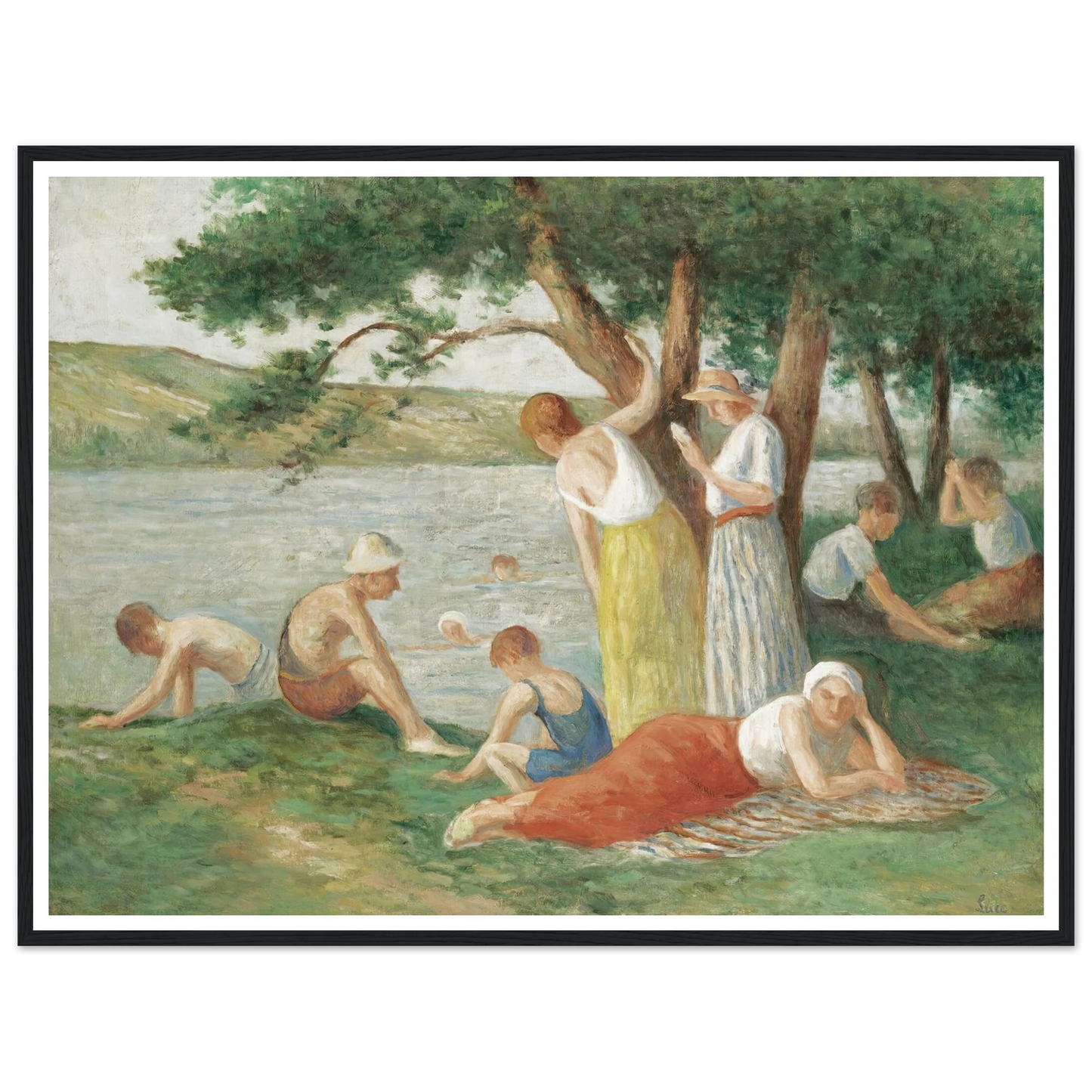 Rolleboise, La Baignade Art Print | Maximilien Luce - Framed Poster - 30x40 cm / 12x16″ - Black frame