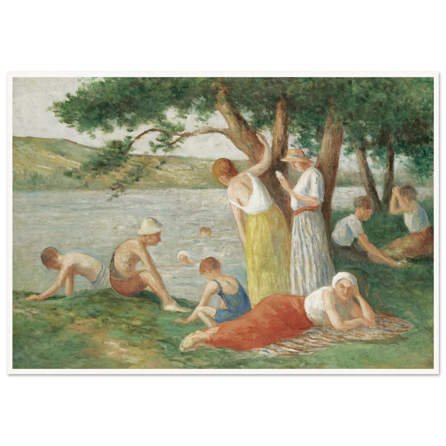 Rolleboise, La Baignade Art Print | Maximilien Luce - Framed Poster - 30x40 cm / 12x16″ - Black frame